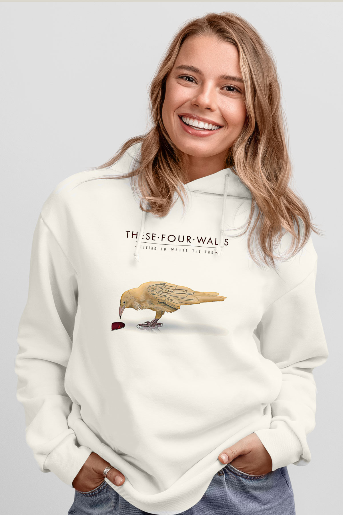 These Four Walls Baskılı Beyaz Unisex Kapüşonlu Sweatshirt