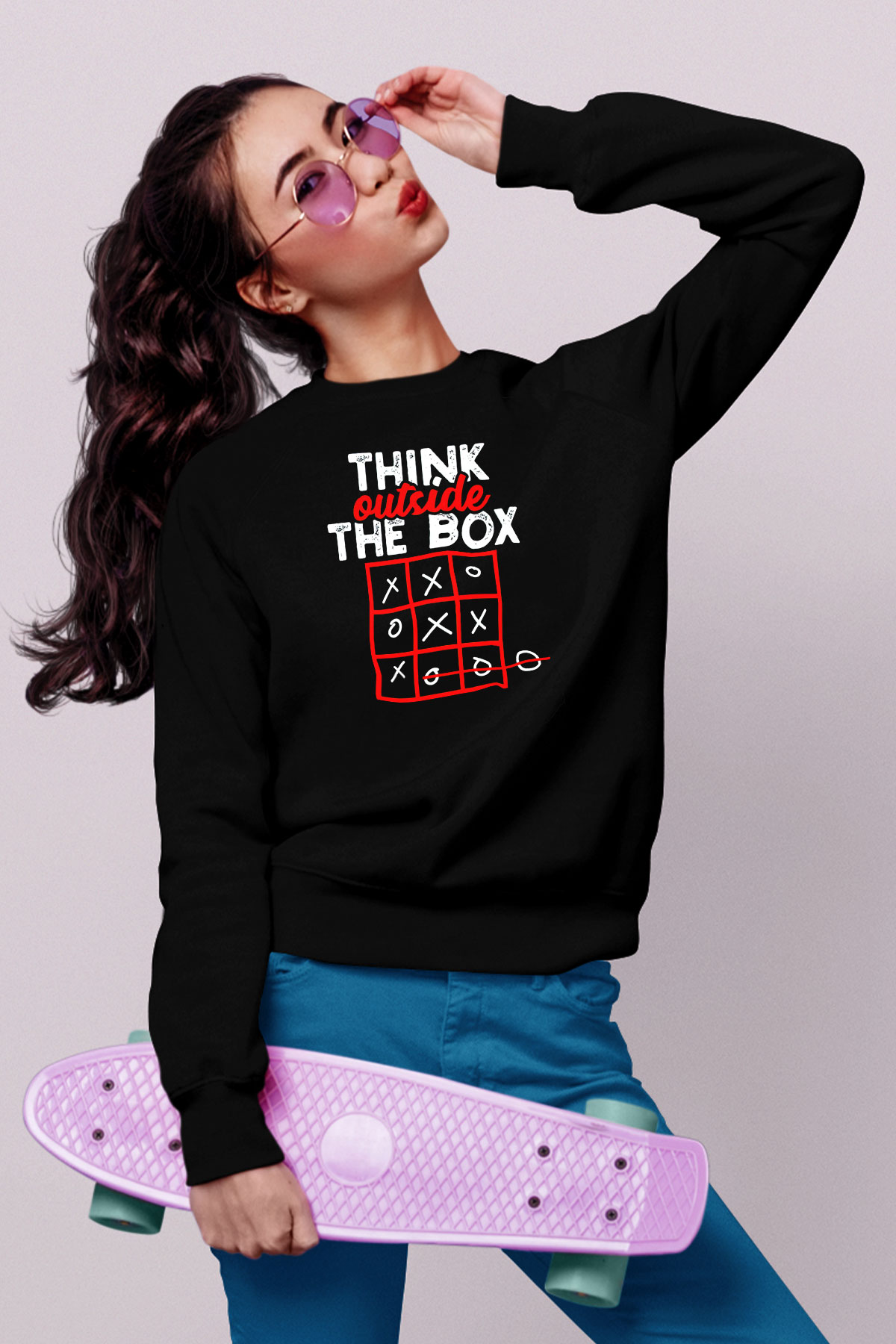 Think Outside Box Baskılı Unisex Siyah  Sweatshirt
