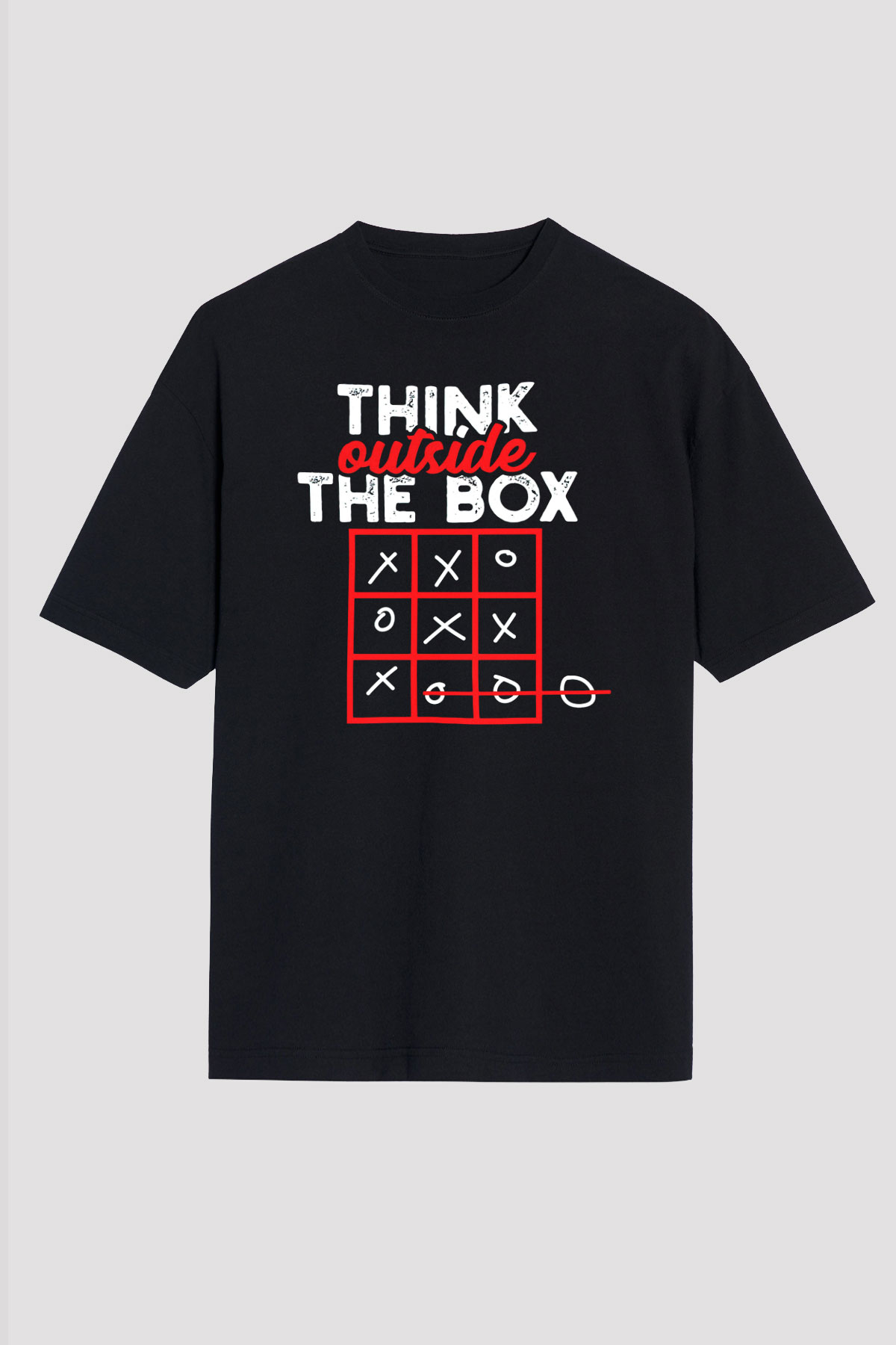 Think Outside Box Baskılı Oversize Siyah Tişört