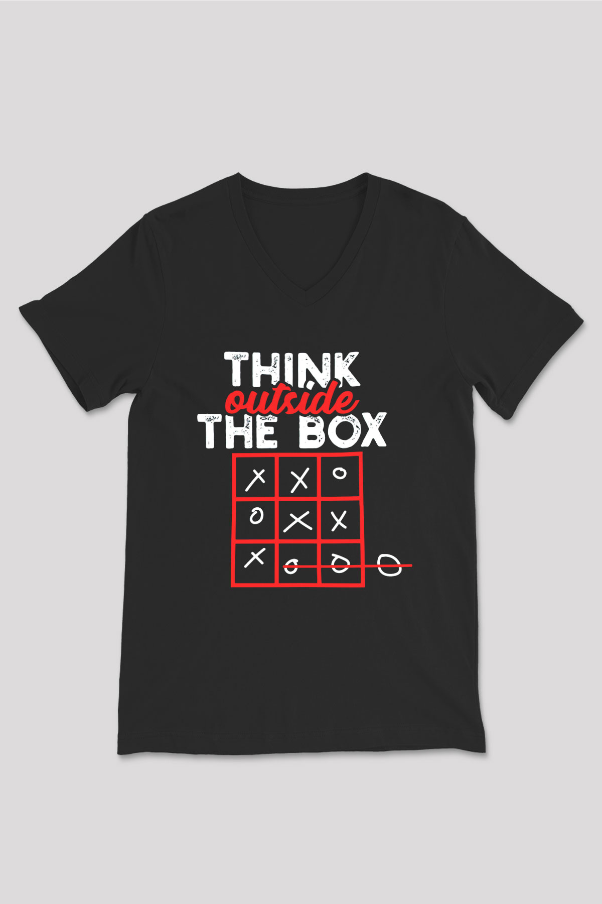 Think Outside Box Baskılı Unisex Siyah  V Yaka Tişört