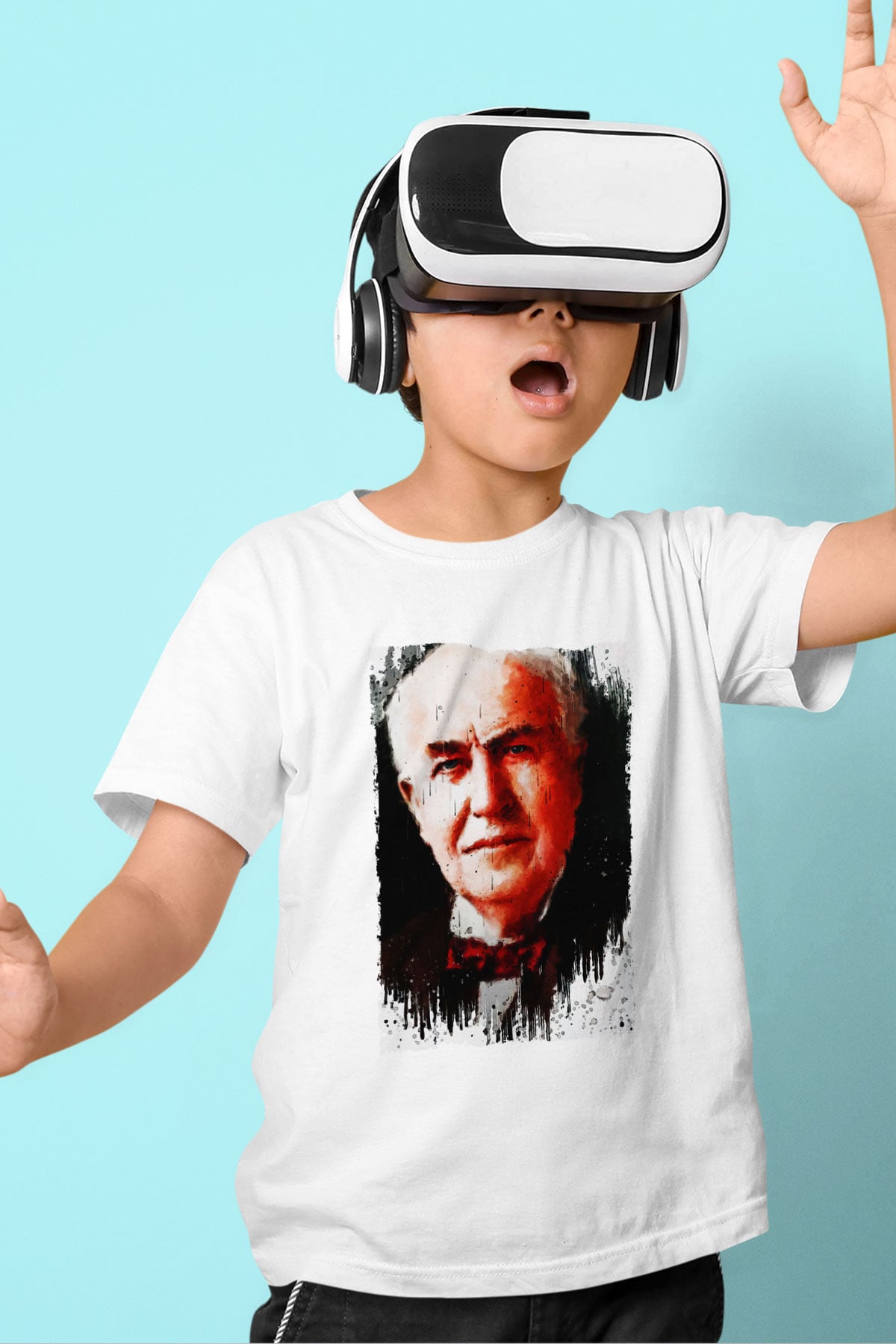 Thomas Alva Edison Baskılı Unisex Beyaz Çocuk Tişörtü - Tshirt