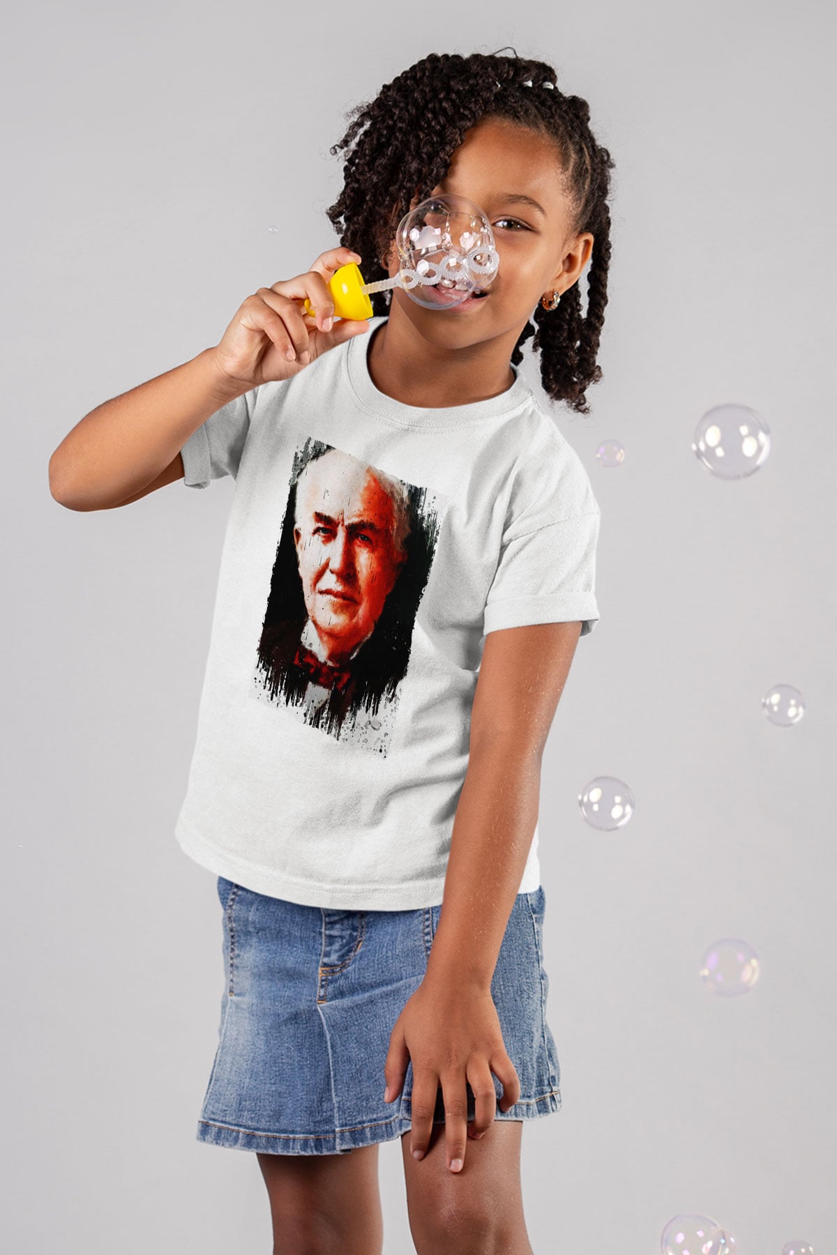 Thomas Alva Edison Baskılı Unisex Beyaz Çocuk Tişörtü - Tshirt