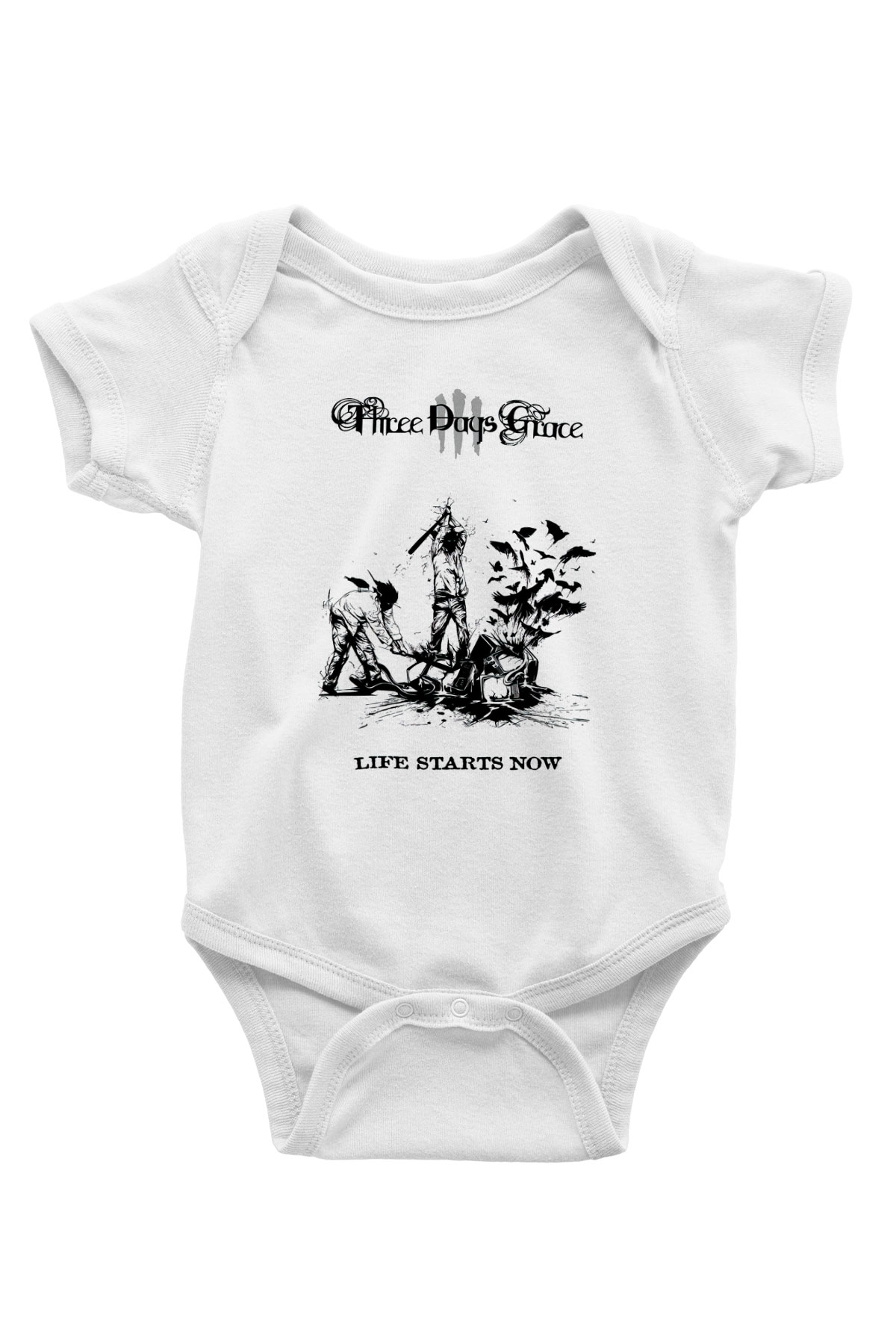 Three Days Grace Baskılı Beyaz Unisex Bebek Body - Zıbın