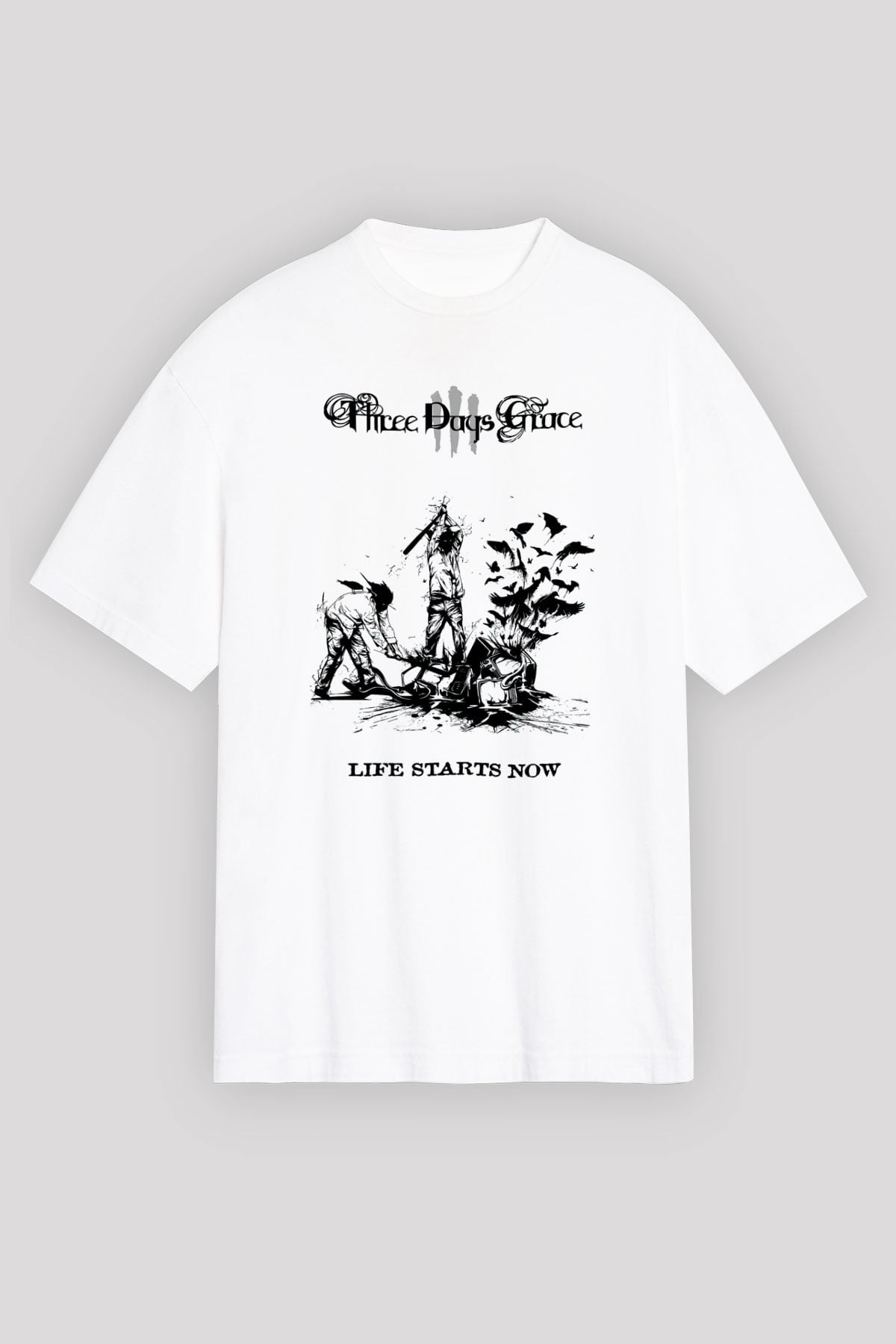 Three Days Grace Beyaz Unisex Oversize Tişört T-Shirt