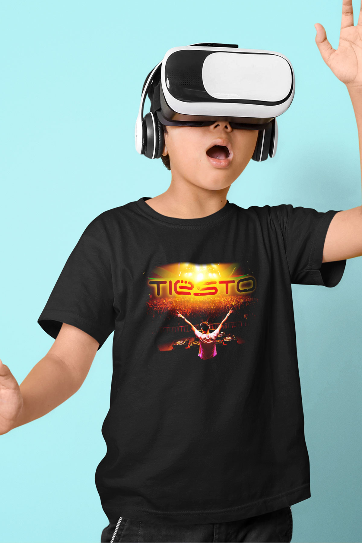 Tiesto Baskılı Siyah Unisex Çocuk Tişört