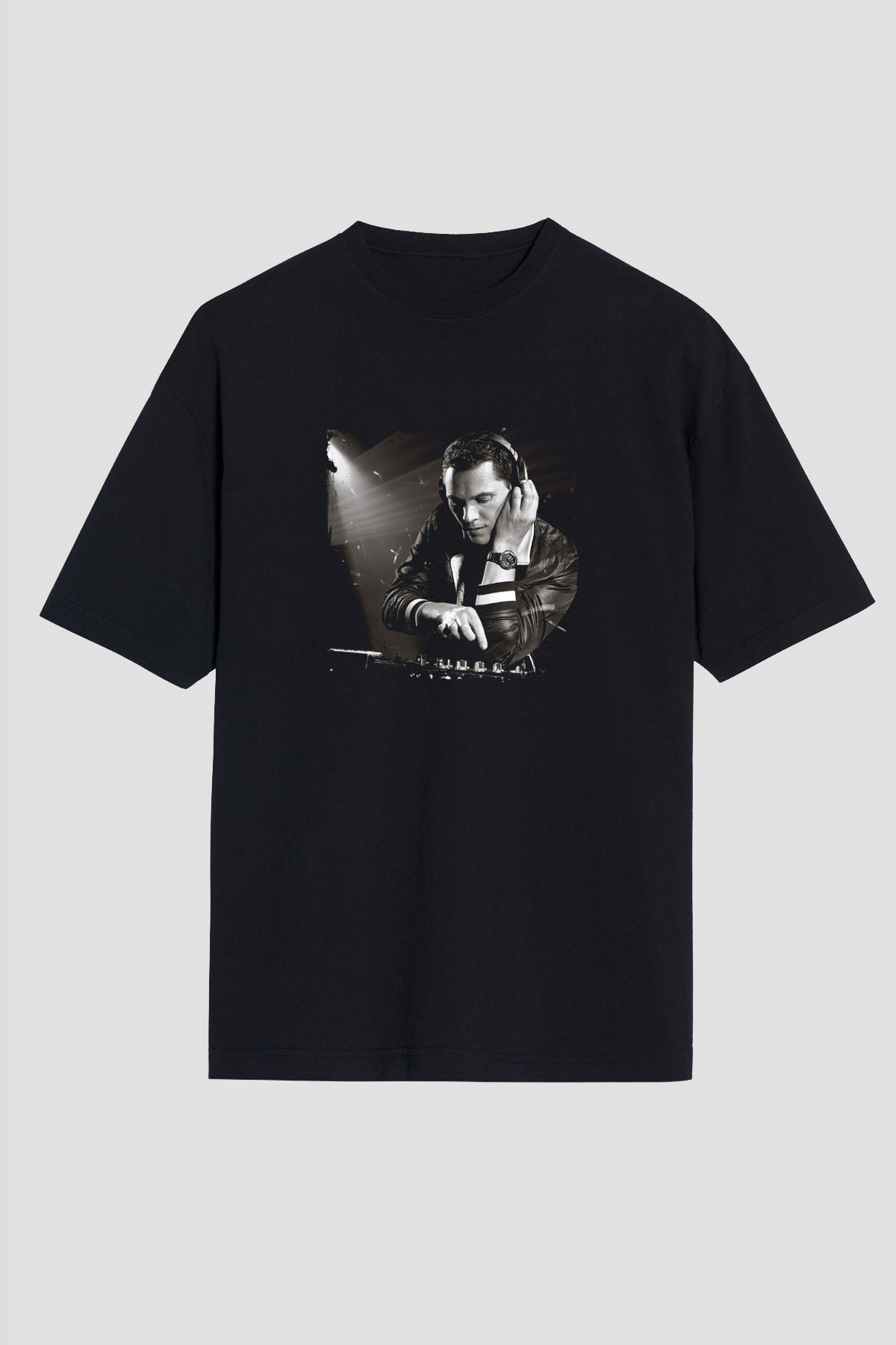 Tiesto Baskılı Unisex Oversize Siyah Tişört