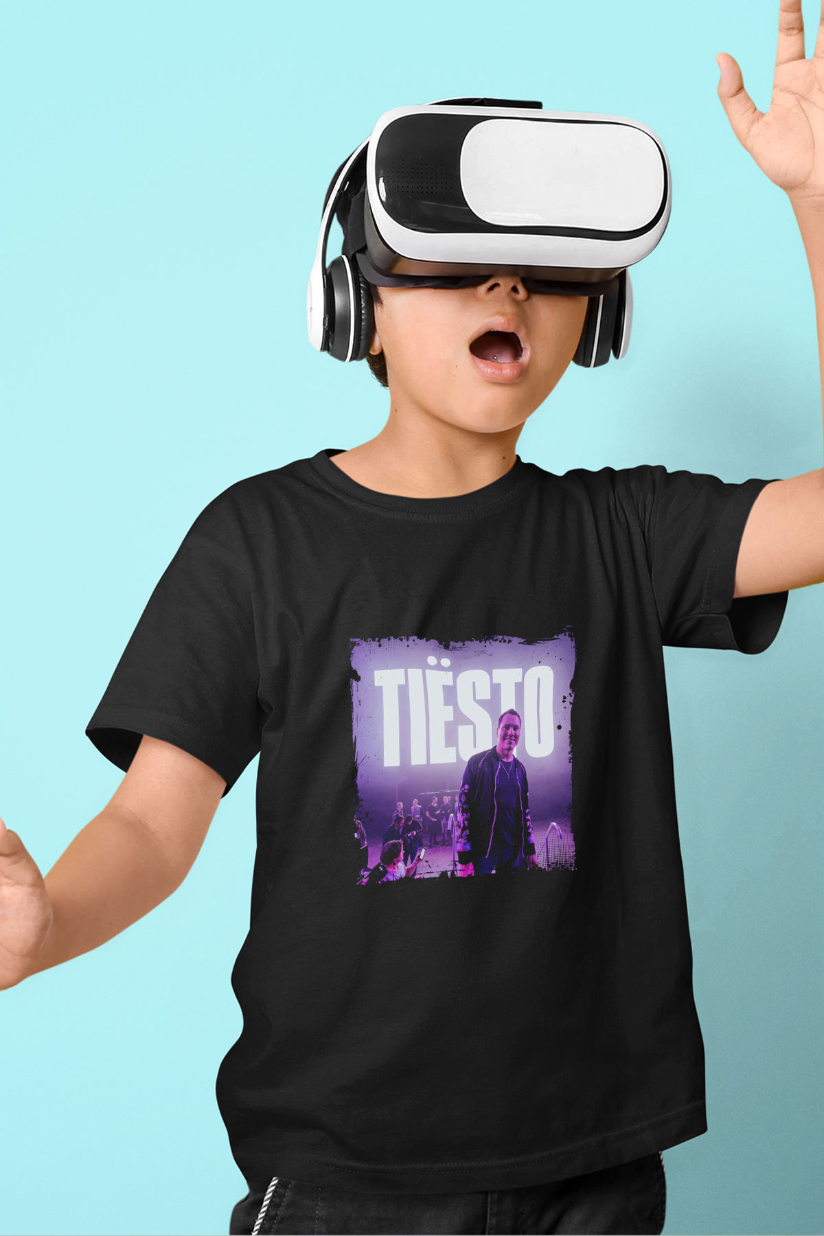 Tiesto Baskılı Unisex Siyah Çocuk Tişört