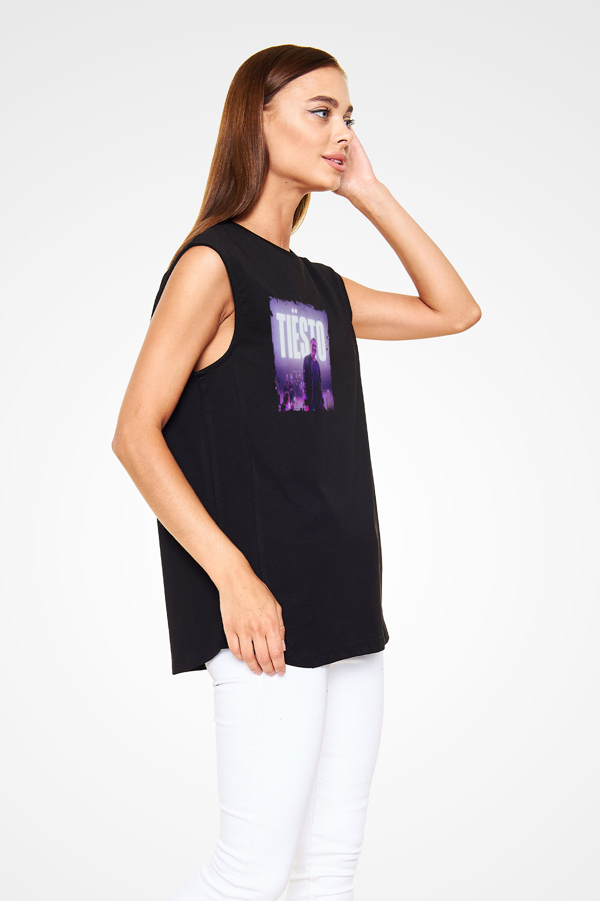Tiesto Baskılı Unisex Siyah Kolsuz Tişört