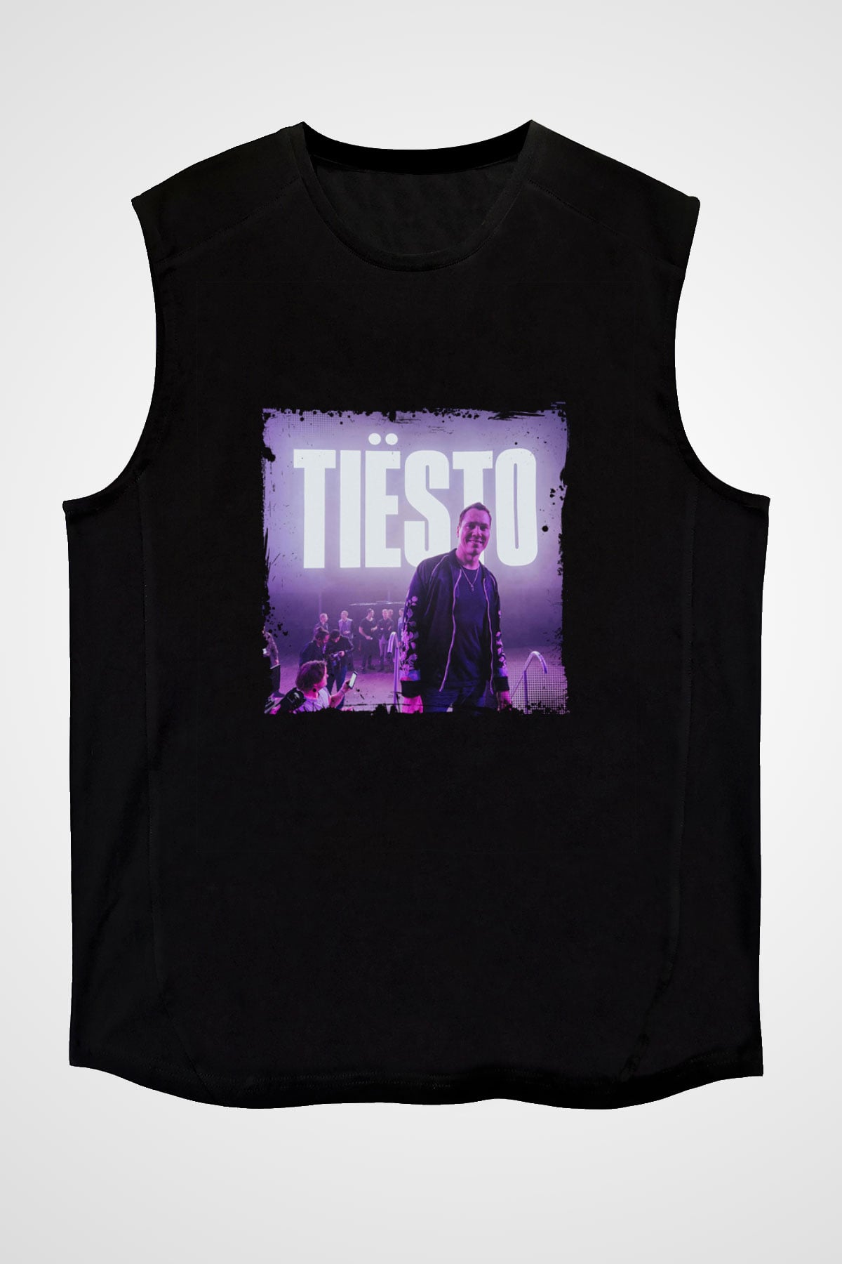 Tiesto Baskılı Unisex Siyah Kolsuz Tişört