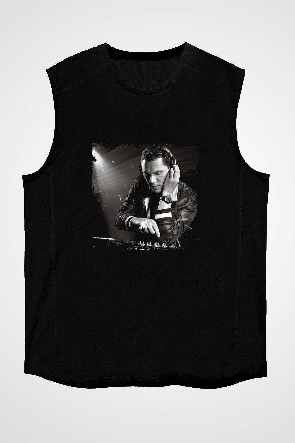 Tiesto Baskılı Unisex Siyah Kolsuz Tişört