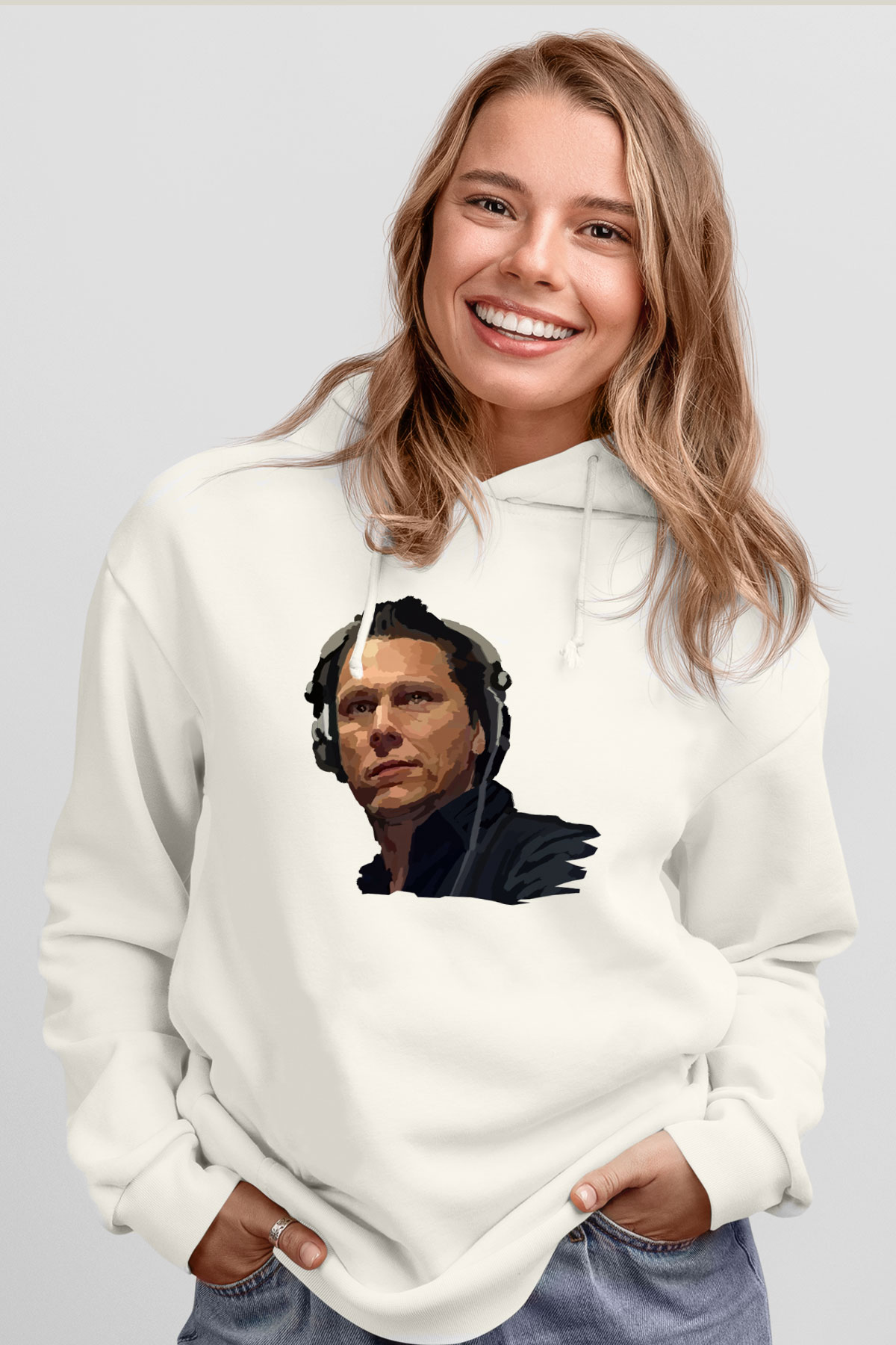 Tiesto Beyaz Unisex Kapşonlu Sweatshirt