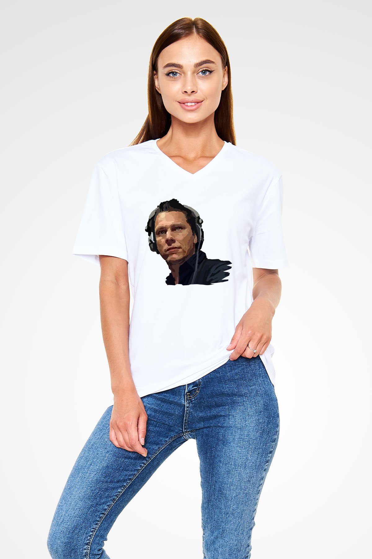Tiesto Beyaz Unisex V Yaka Tişört T-Shirt