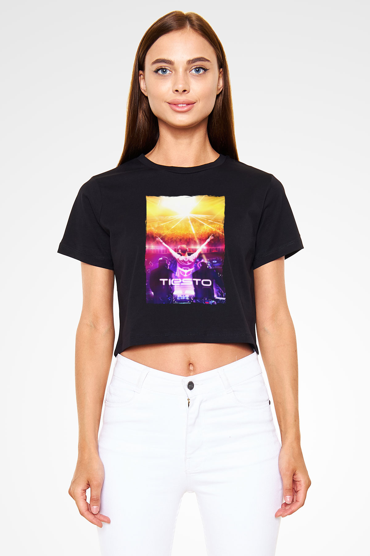 Tiesto Siyah  Crop Top Tişört