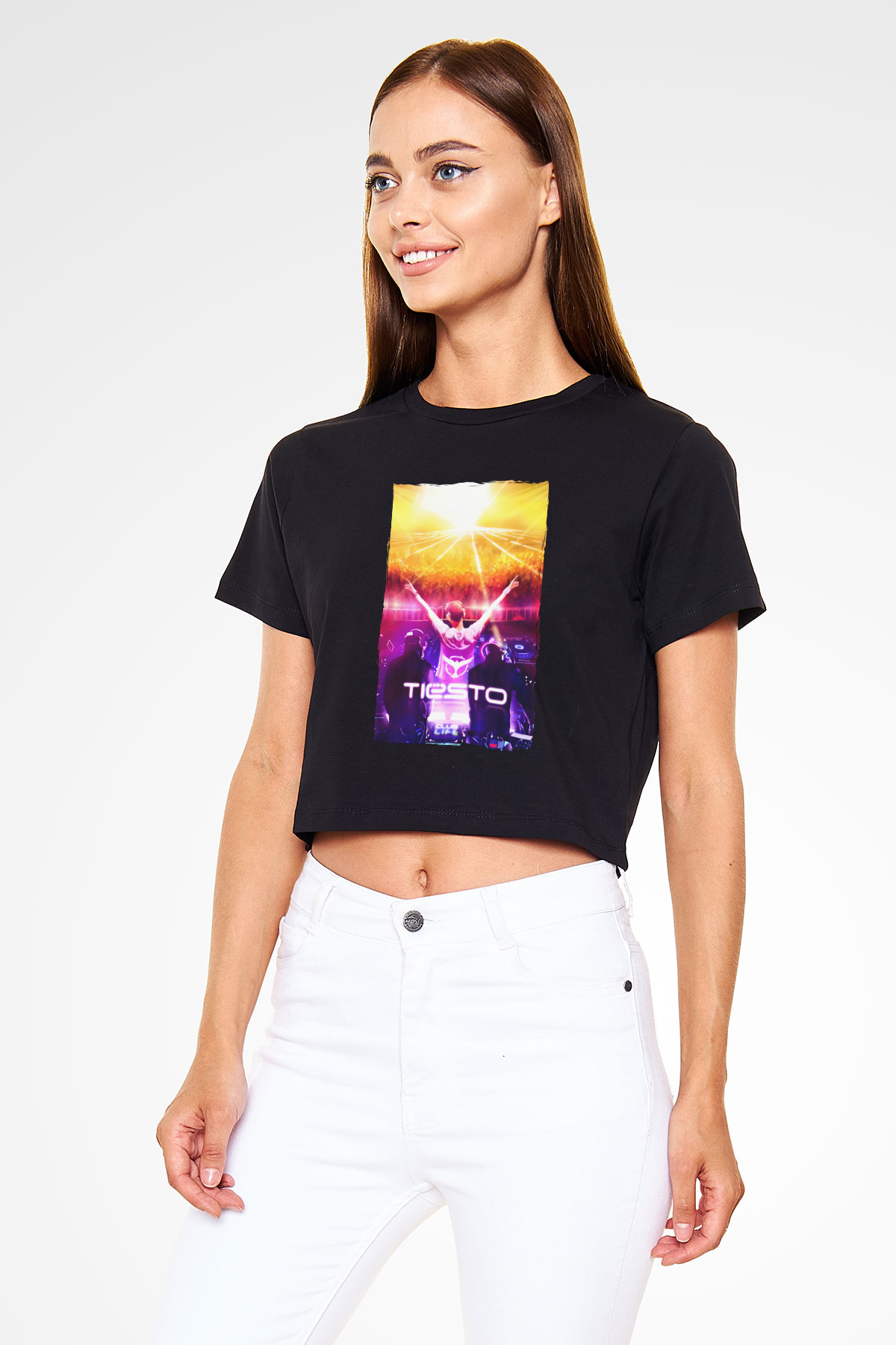 Tiesto Siyah  Crop Top Tişört