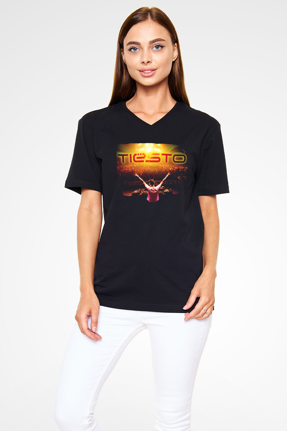 Tiesto Siyah Unisex V Yaka Tişört