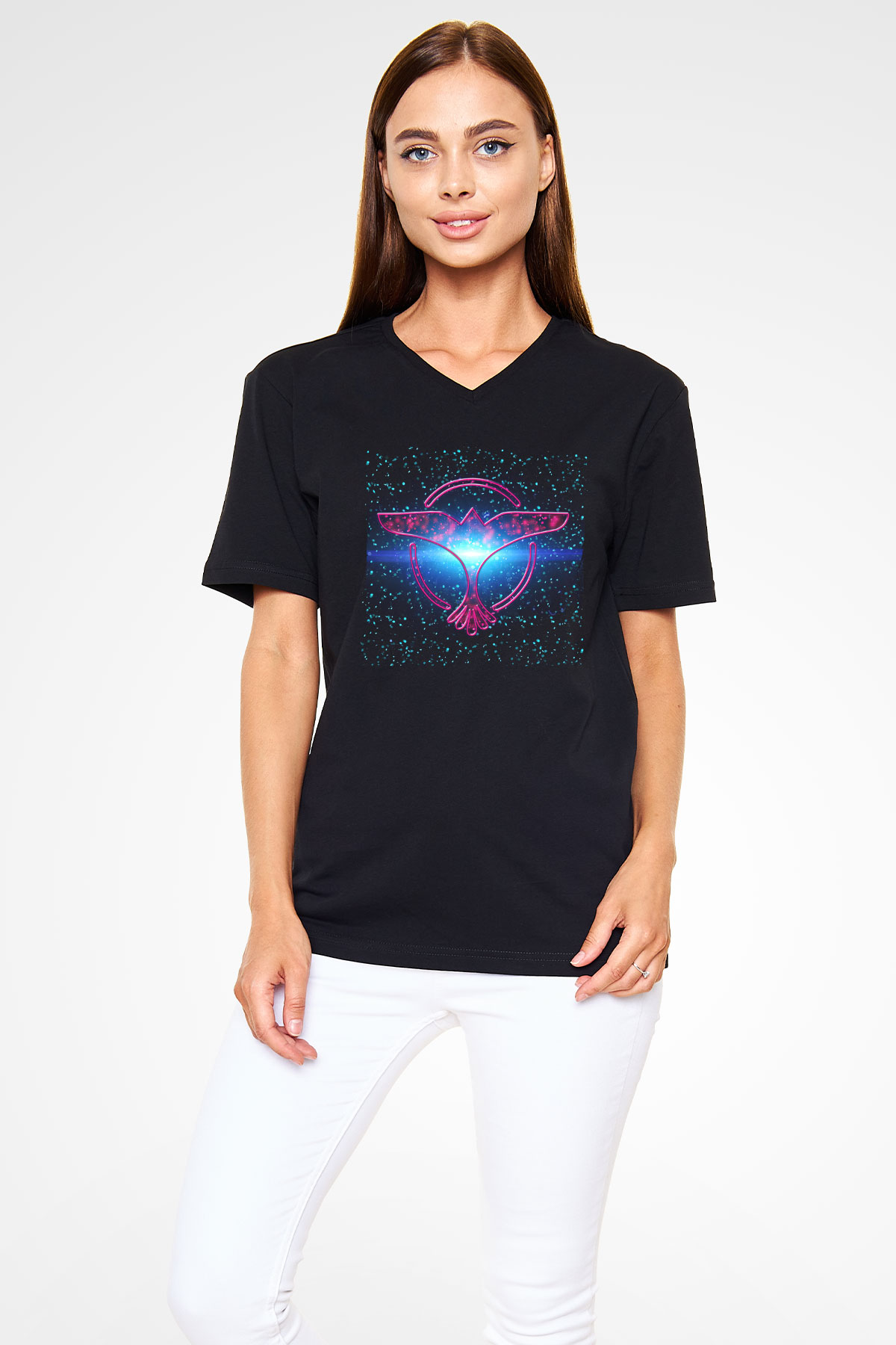 Tiesto Siyah Unisex V Yaka Tişört