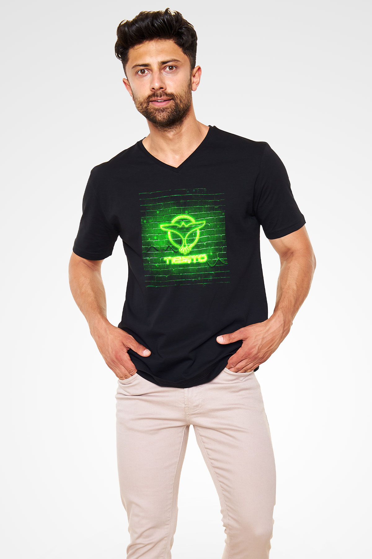 Tiesto Siyah Unisex V Yaka Tişört