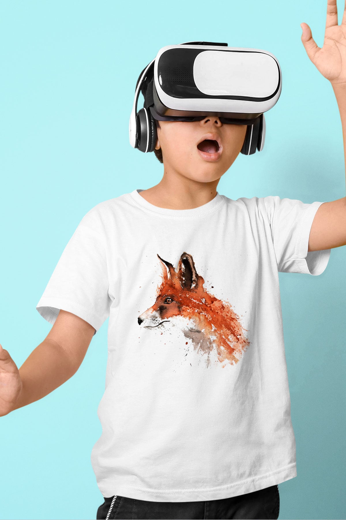 Tilki Baskılı Beyaz Unisex Çocuk Tişört