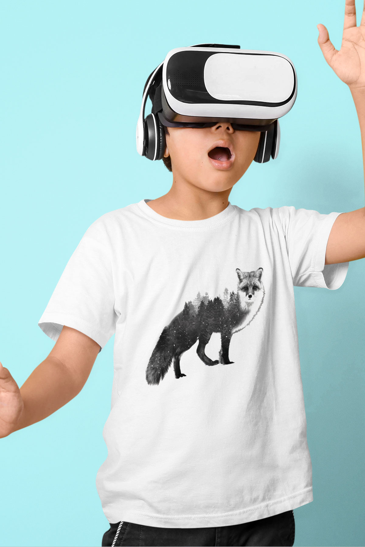 Tilki Baskılı Beyaz Unisex Çocuk Tişört