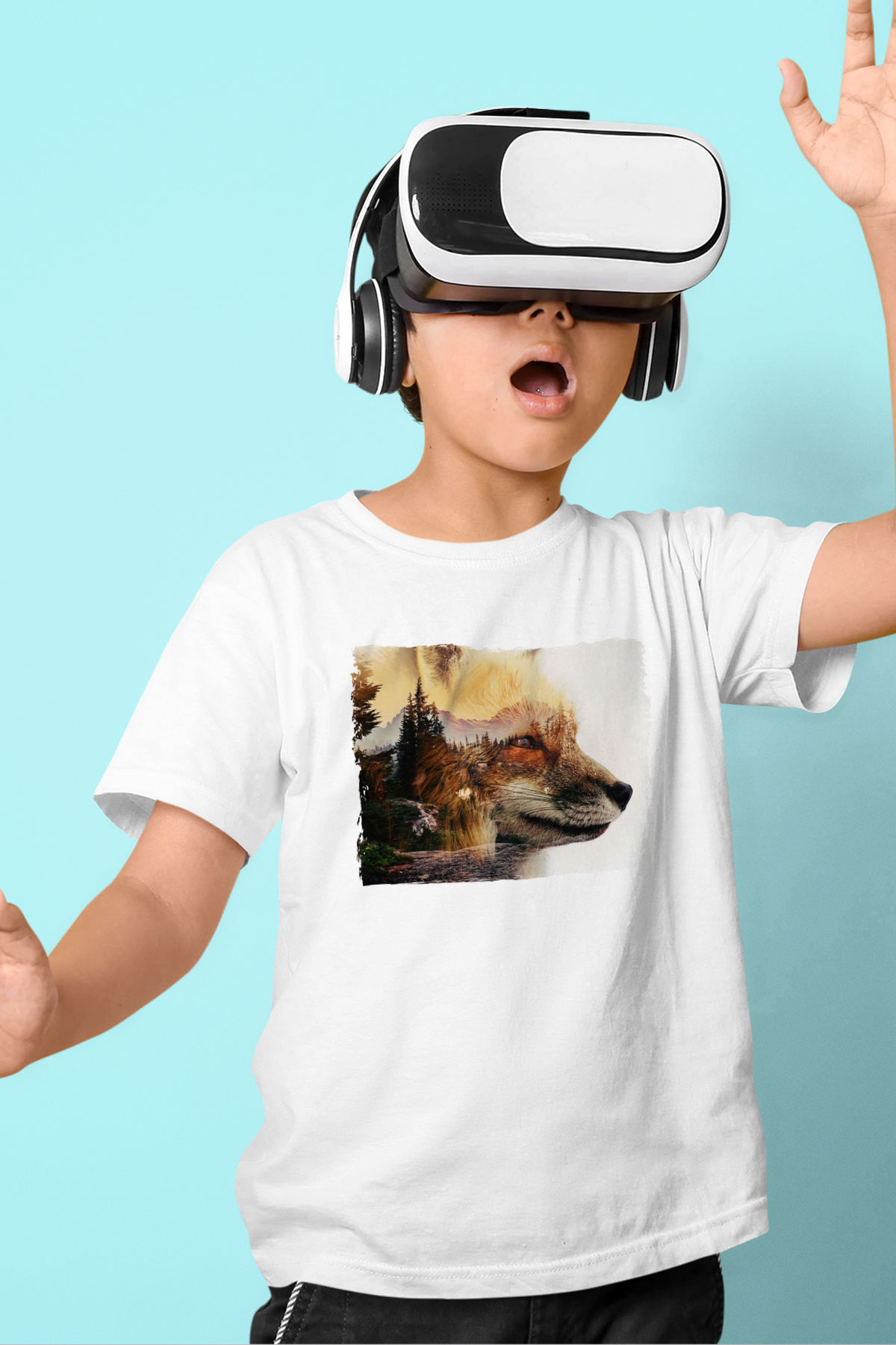 Tilki Baskılı Unisex Beyaz  Çocuk Tişört