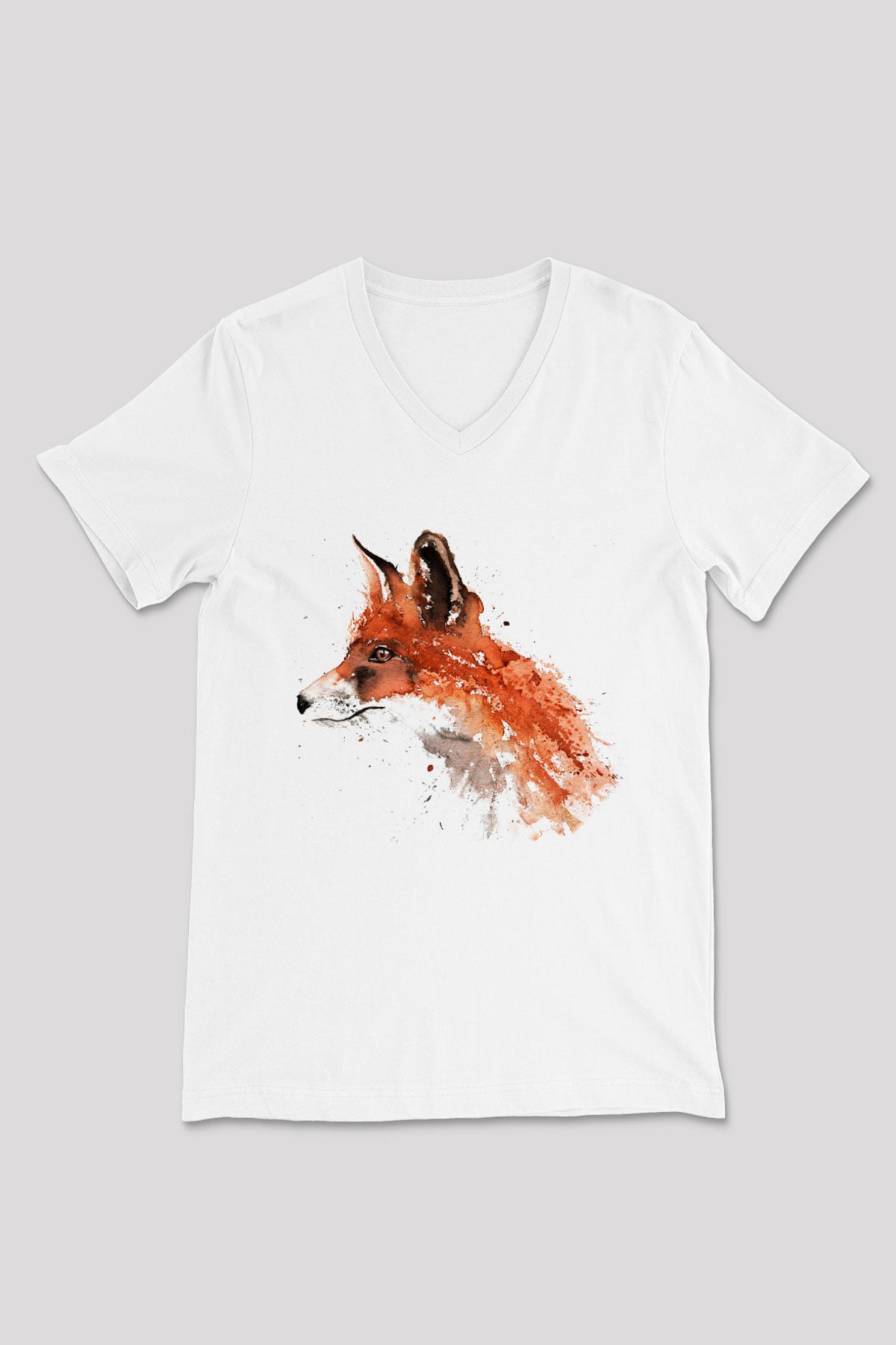 Tilki Beyaz Unisex V Yaka Tişört T-Shirt