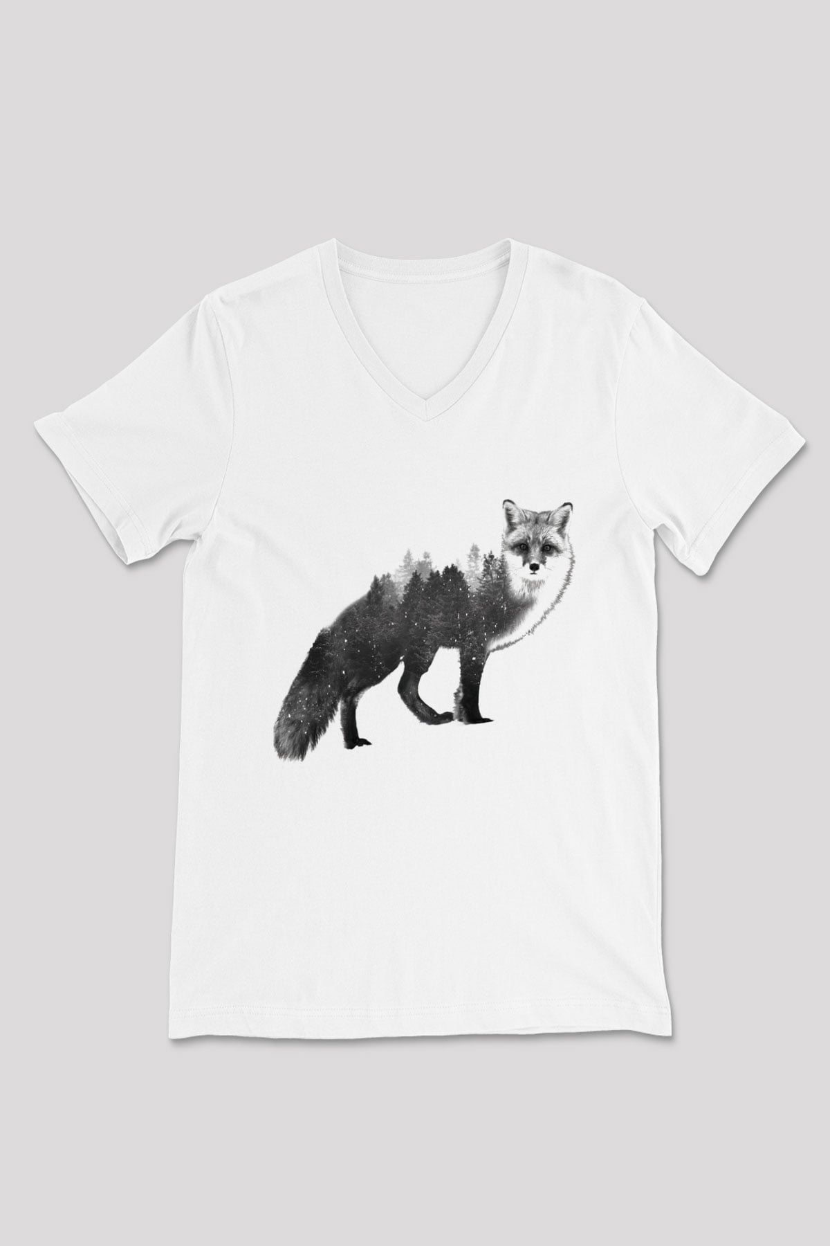Tilki Beyaz Unisex V Yaka Tişört T-Shirt