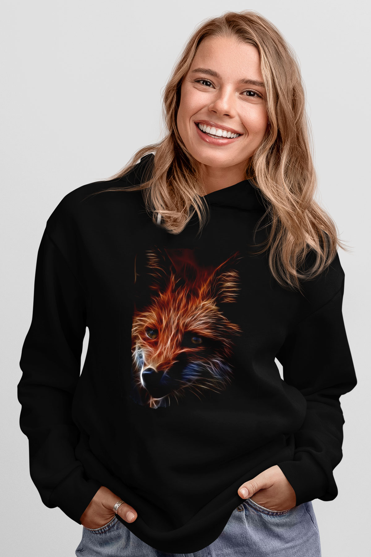 Tilki Siyah Unisex Hoodie