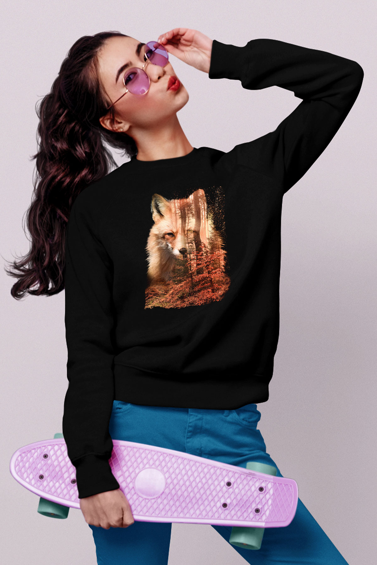 Tilki Siyah Unisex Sweatshirt