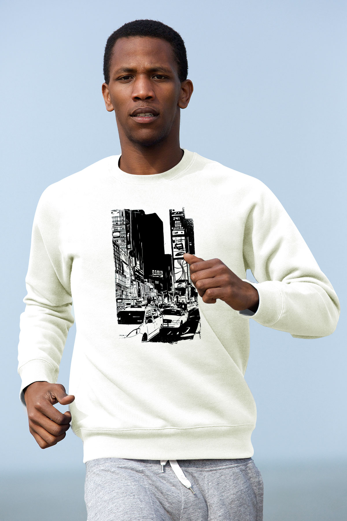 Times Square Beyaz Unisex Sweatshirt