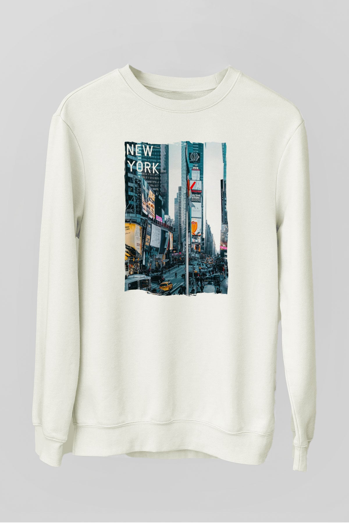 Times Square Beyaz Unisex Sweatshirt