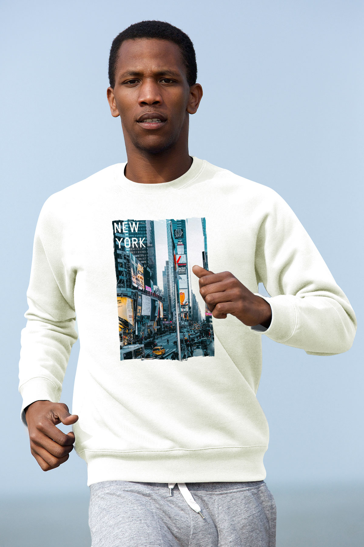 Times Square Beyaz Unisex Sweatshirt