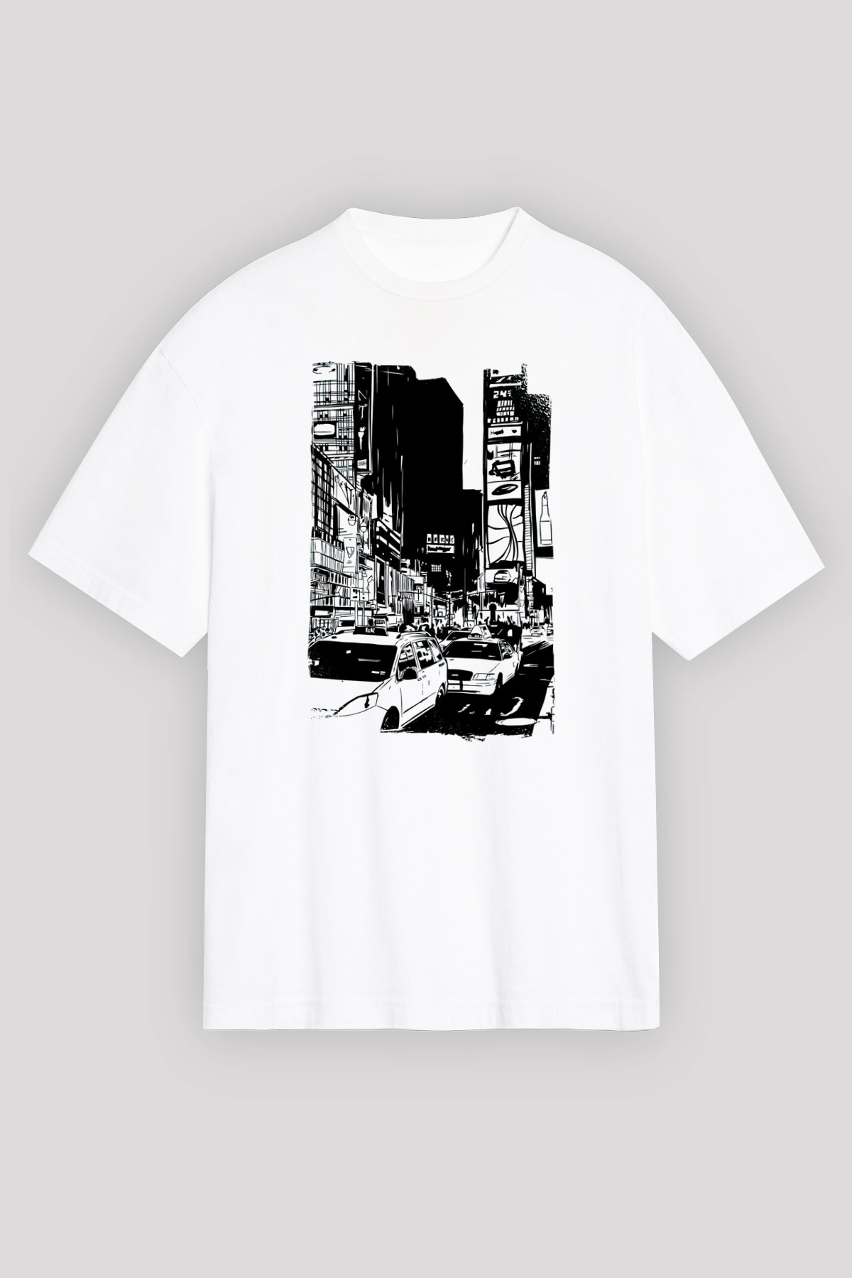 Times Square Beyaz Oversize Tişört Oversize T-shirt - TişörtFabrikası
