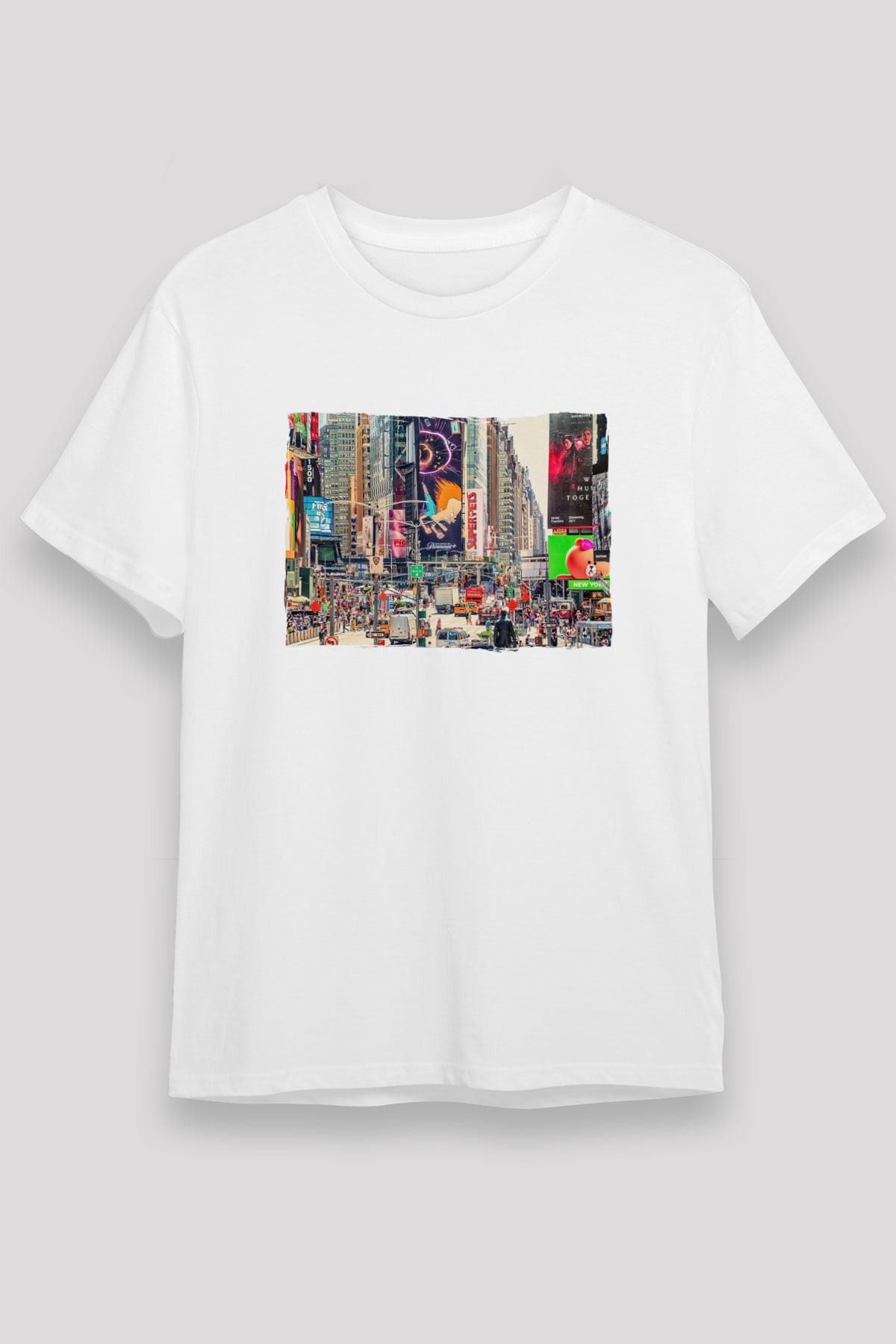 Times Square Beyaz Unisex Tişört T-Shirt - TişörtFabrikası