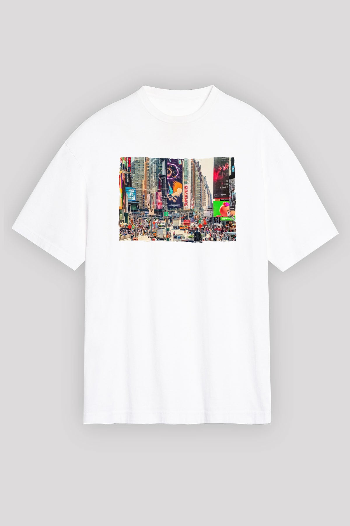 Times Square Beyaz Oversize Tişört Oversize T-shirt - TişörtFabrikası