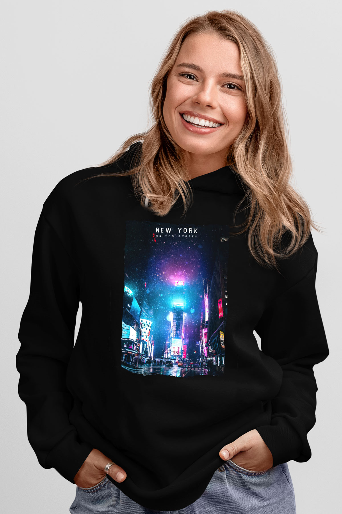 Times Square Siyah Unisex Hoodie