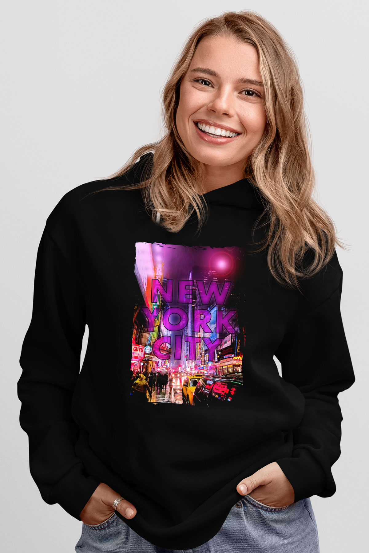 Times Square Siyah Unisex Hoodie