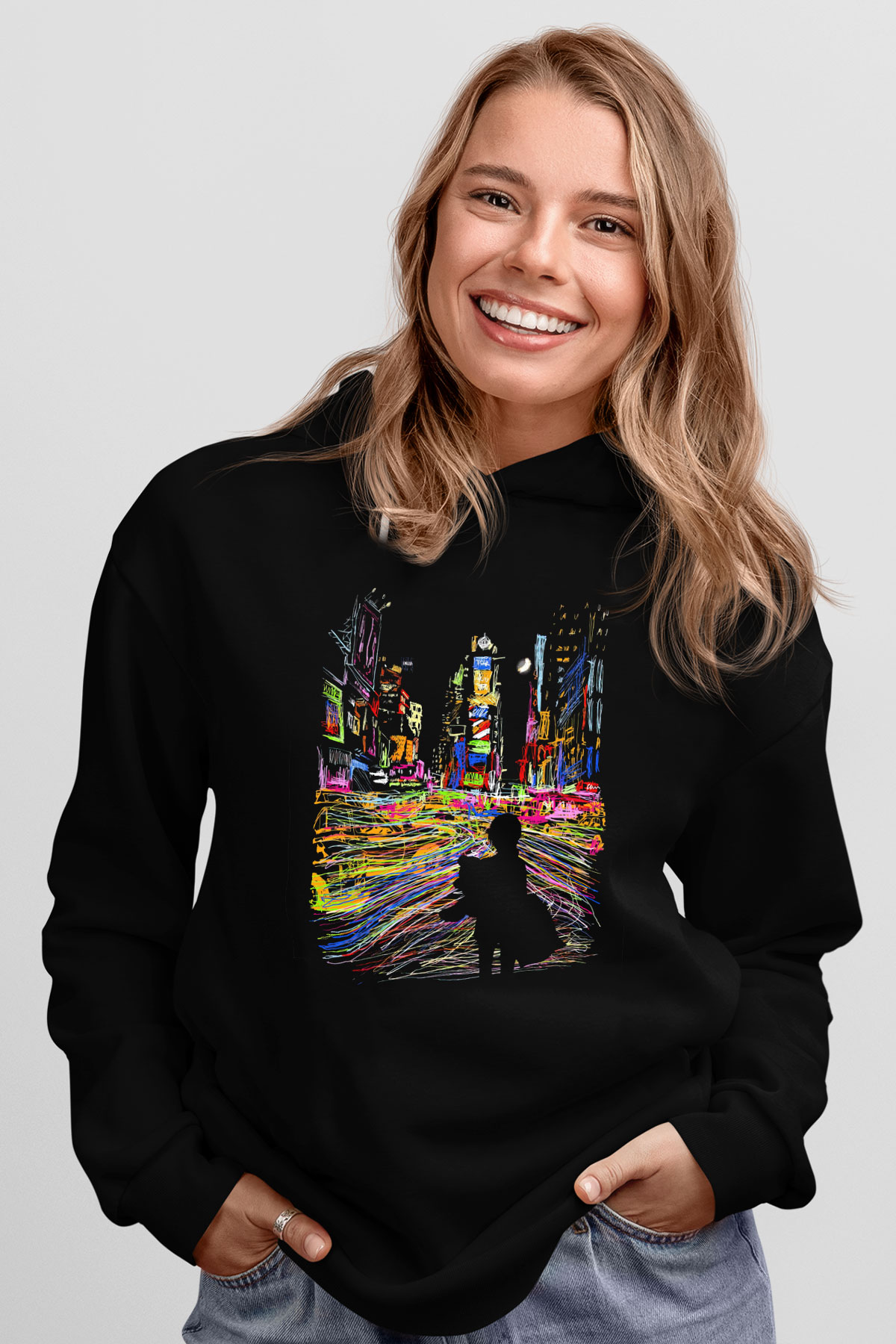 Times Square Siyah Unisex Hoodie
