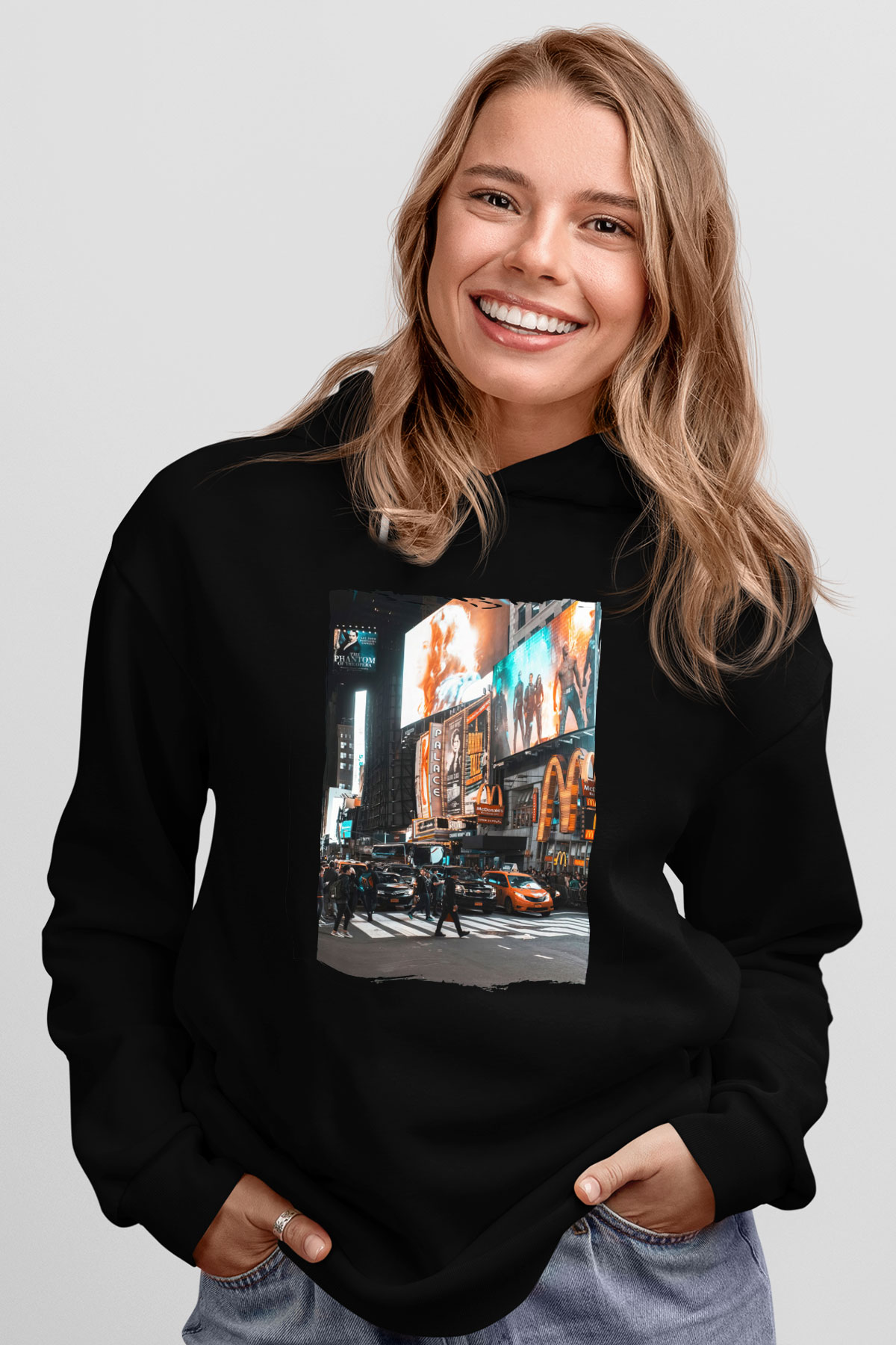 Times Square Siyah Unisex Hoodie