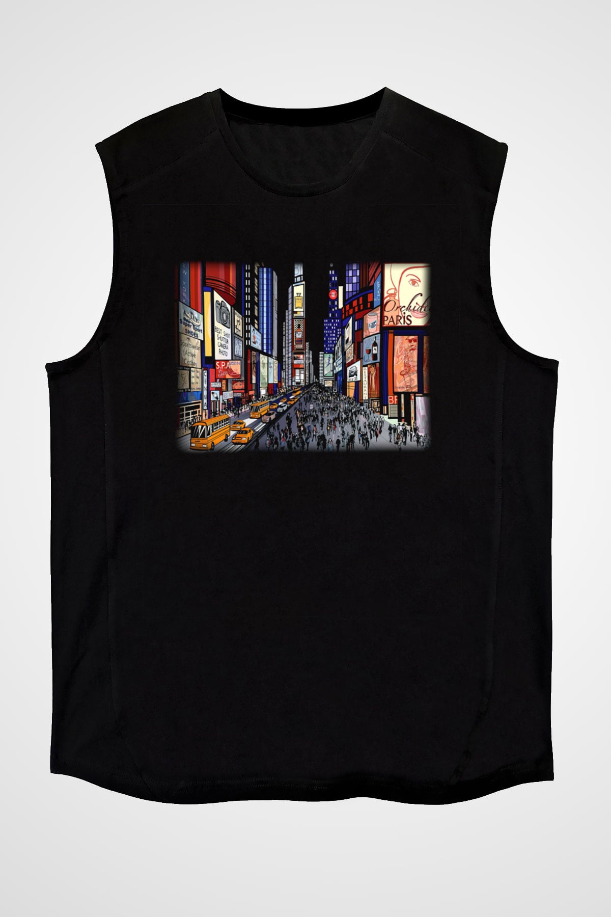 Times Square Siyah Unisex Kolsuz Tişört