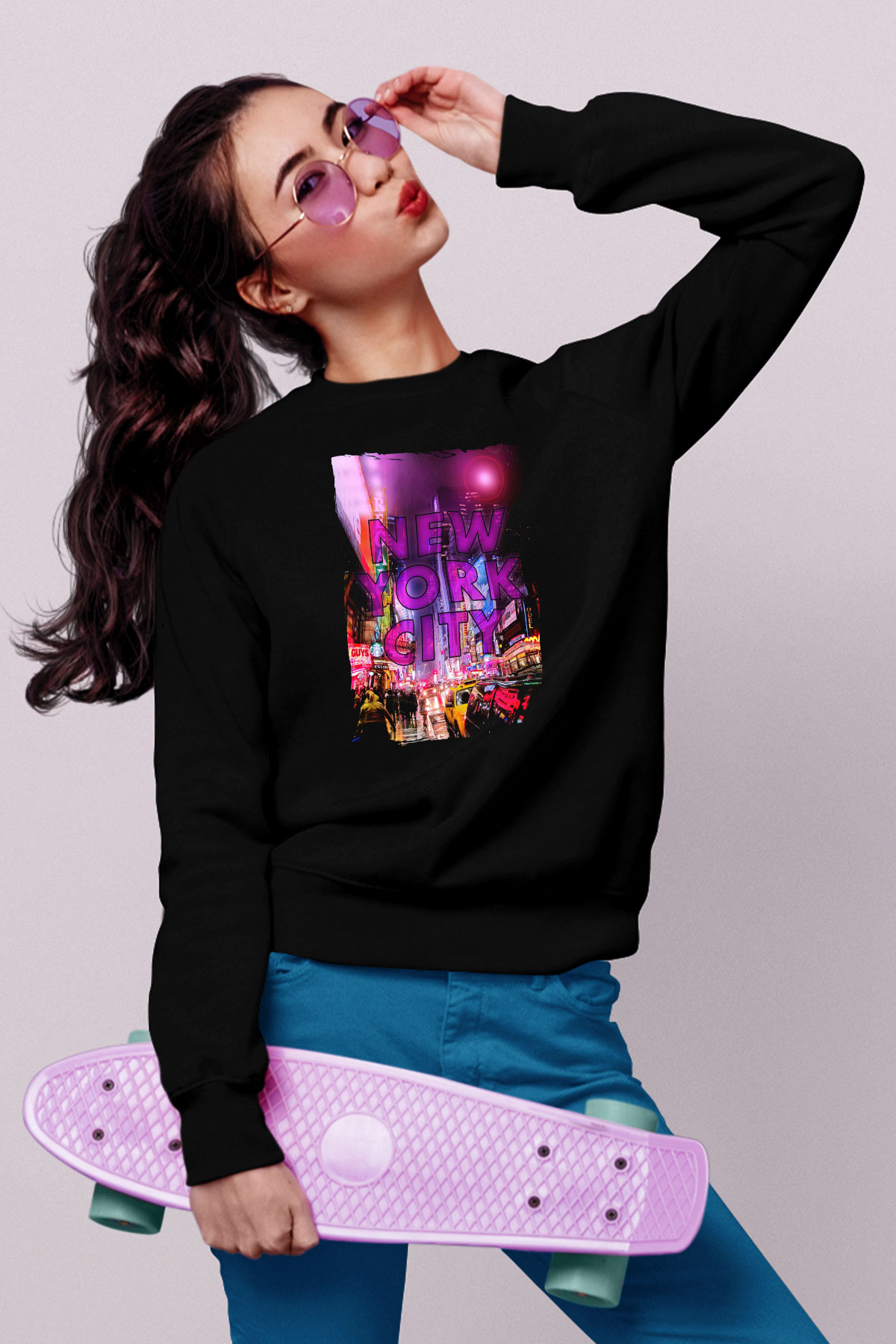 Times Square Siyah Unisex Sweatshirt