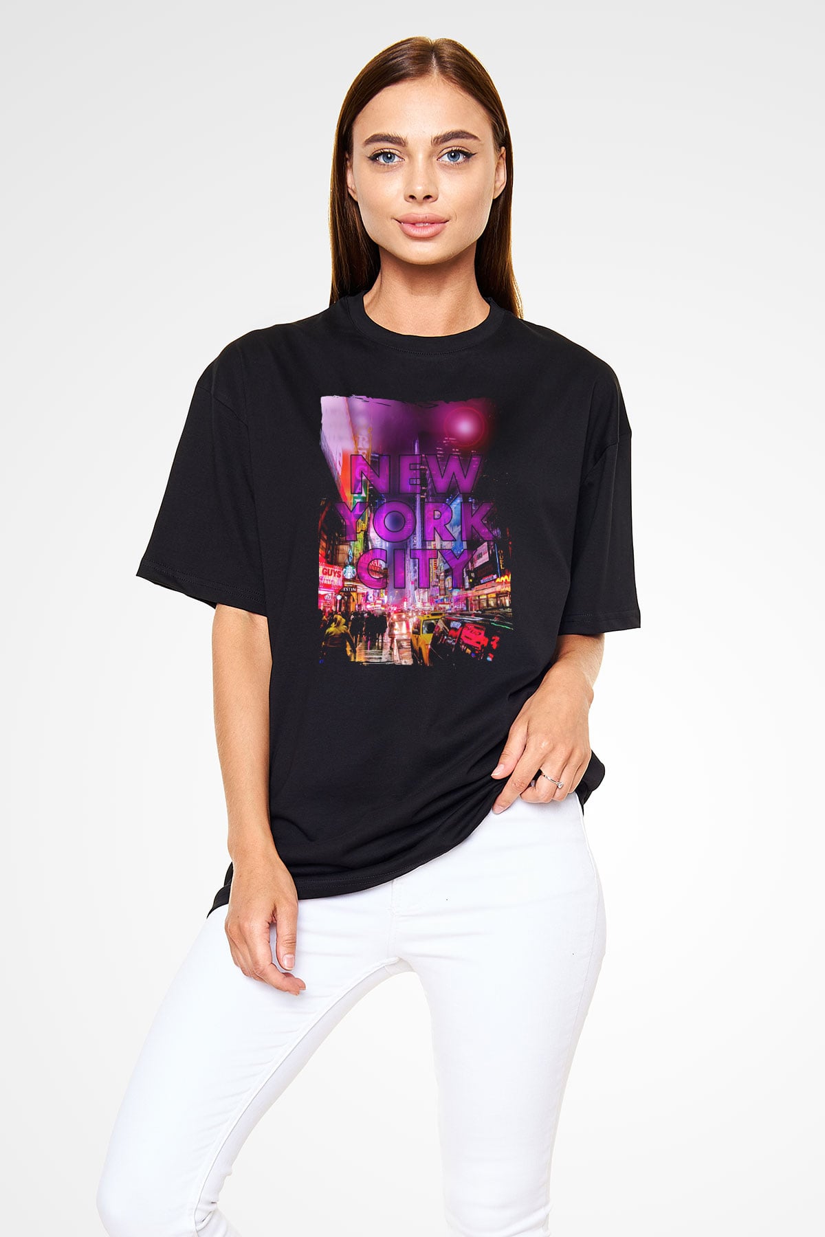 Times Square Siyah Oversize Tişört Oversize T-shirt - TişörtFabrikası