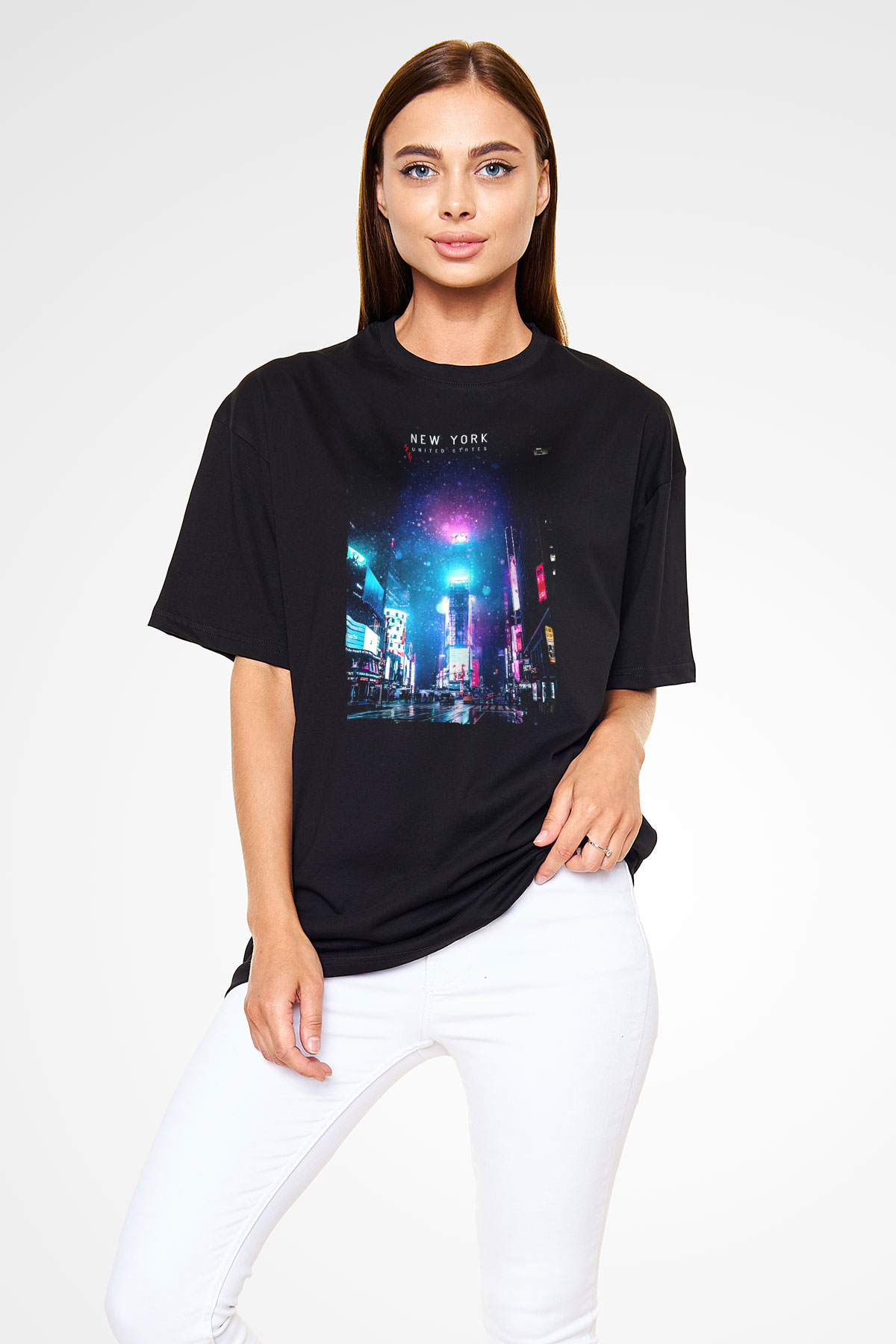 Times Square Siyah Oversize Tişört Oversize T-shirt - TişörtFabrikası