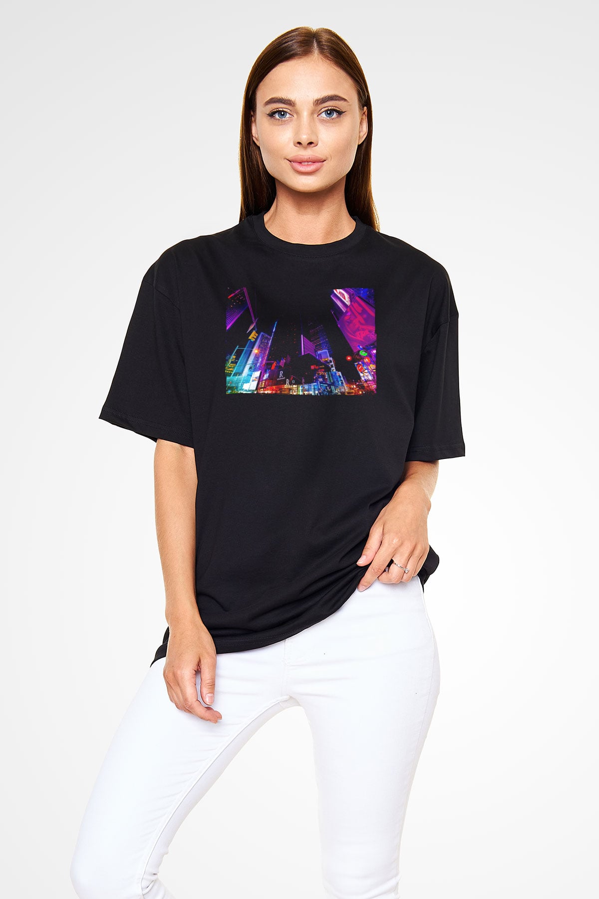 Times Square Siyah Oversize Tişört Oversize T-shirt - TişörtFabrikası