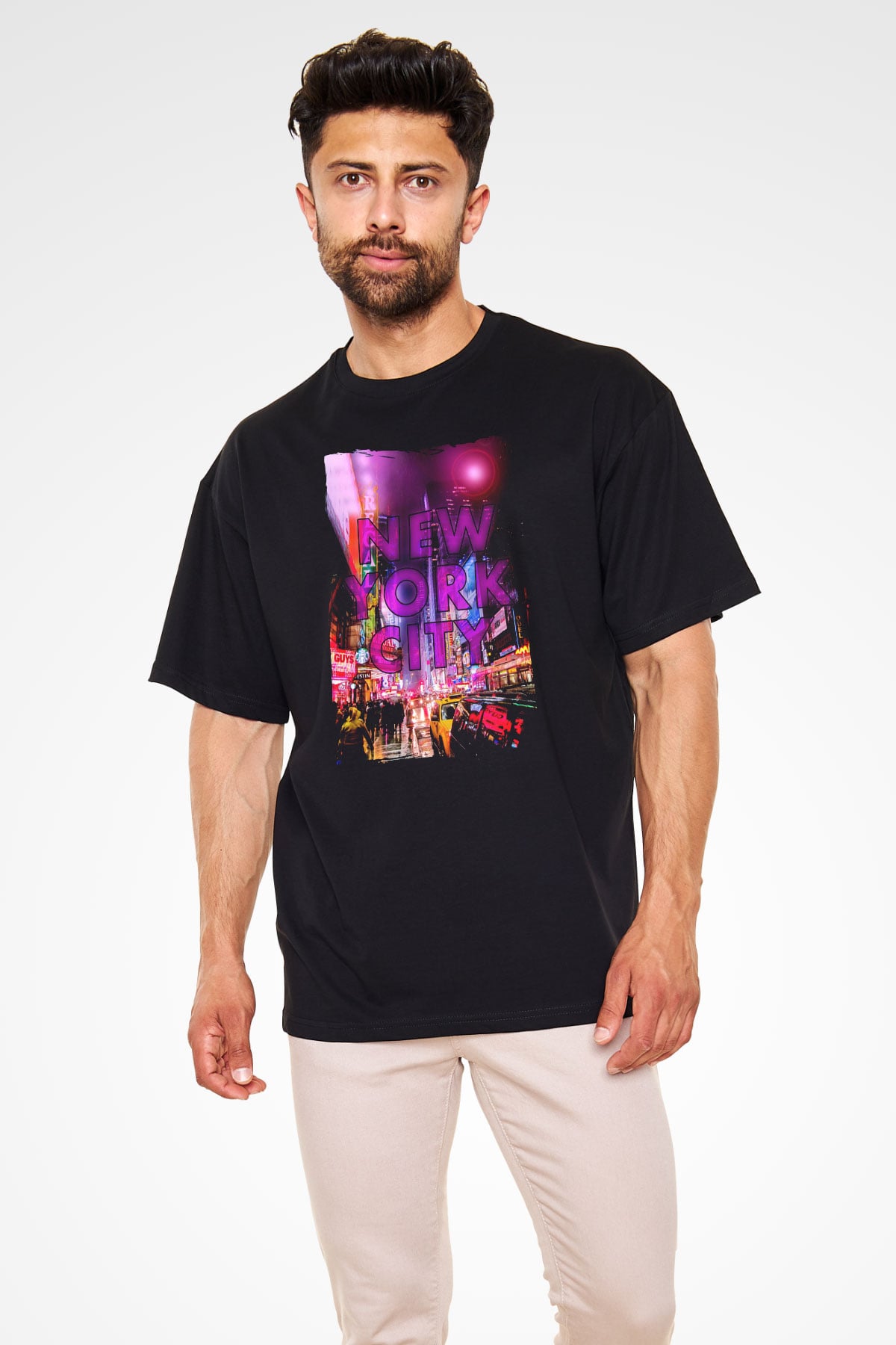 Times Square Siyah Oversize Tişört Oversize T-shirt - TişörtFabrikası