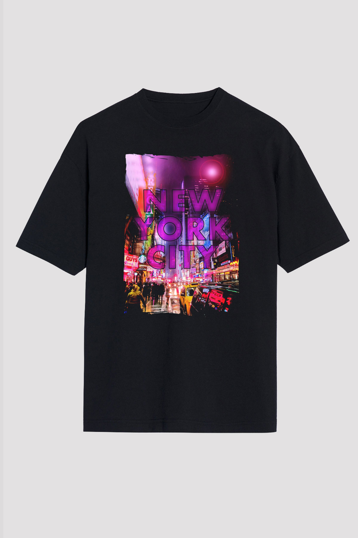Times Square Siyah Oversize Tişört Oversize T-shirt - TişörtFabrikası