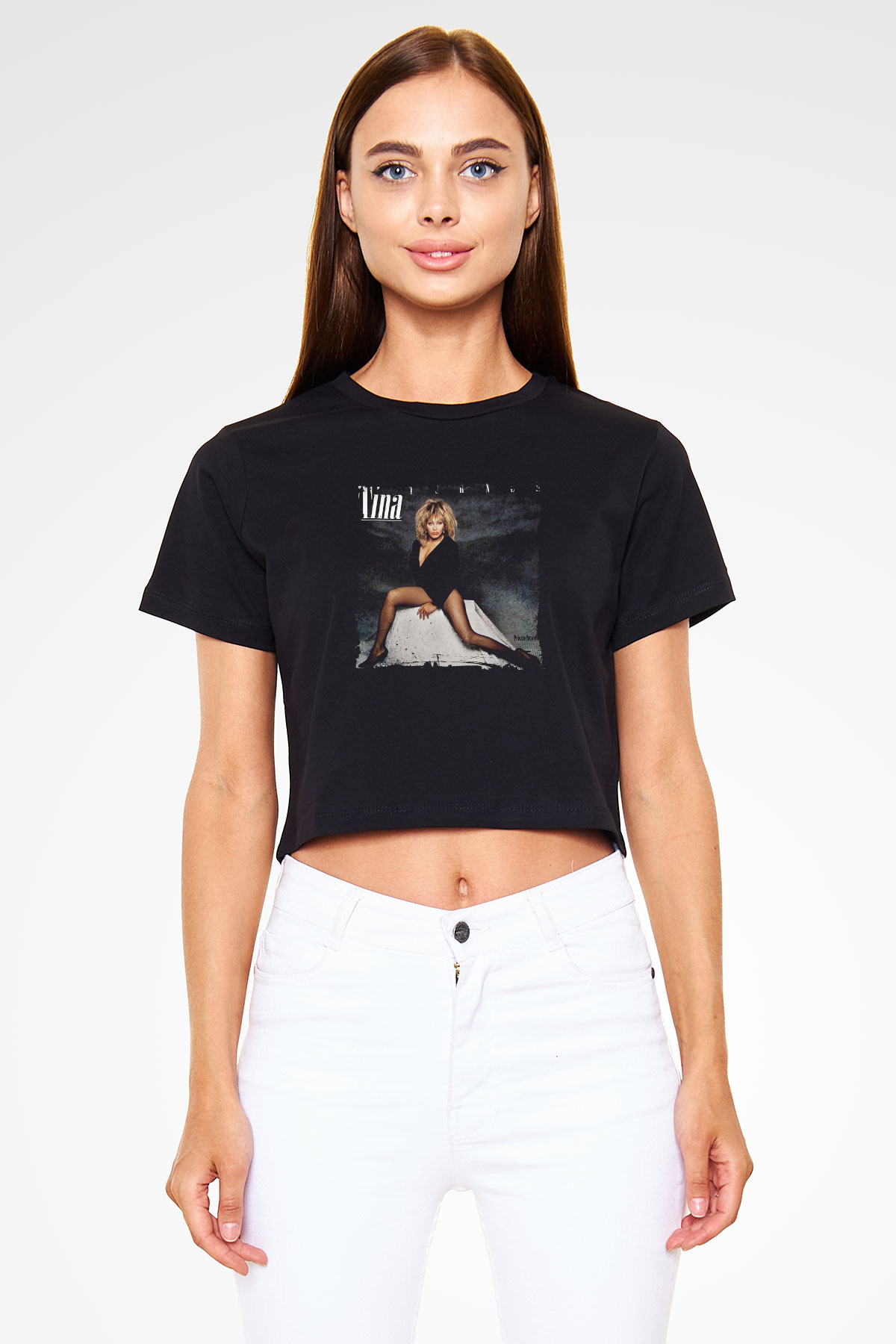Tine Turner Baskılı Crop Top Siyah Kadın Tişört