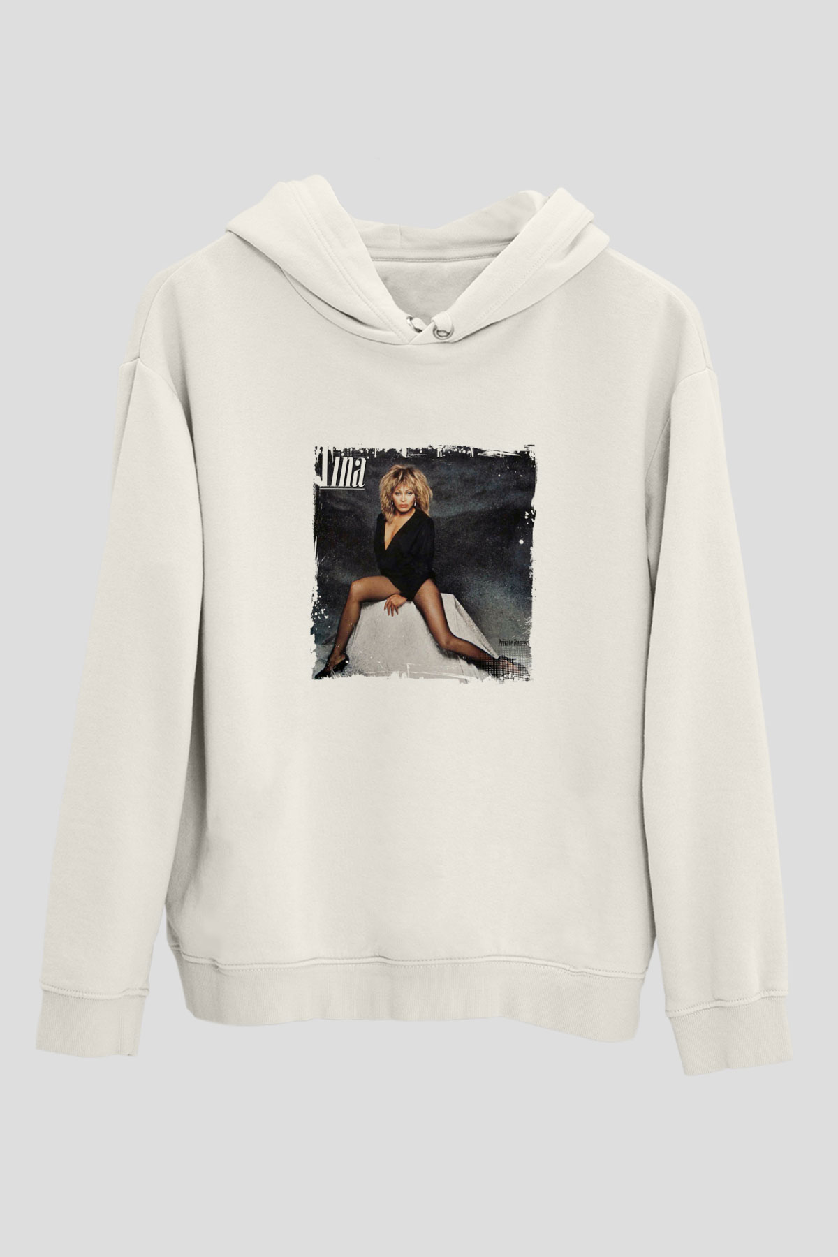 Tine Turner Baskılı Unisex Beyaz Kapüşonlu Sweatshirt
