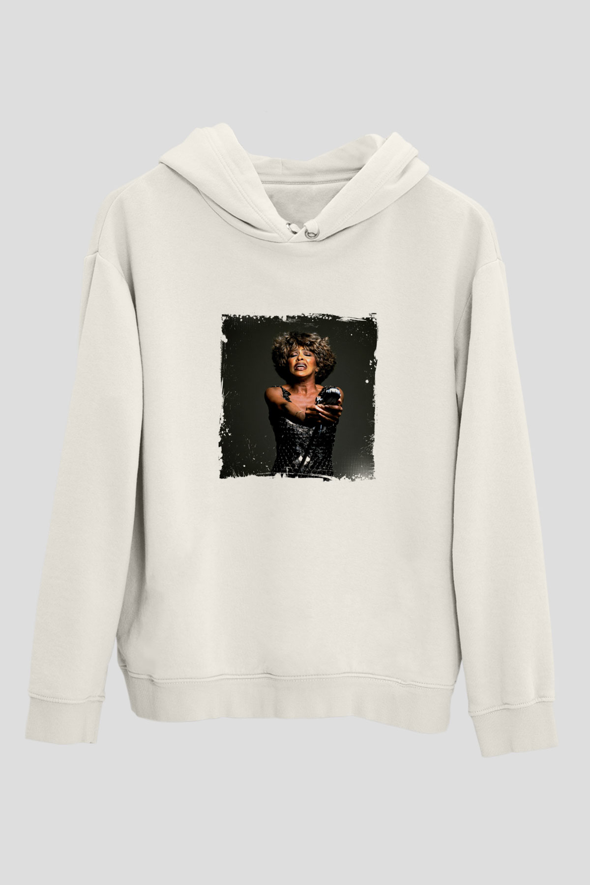 Tine Turner Baskılı Unisex Beyaz Kapüşonlu Sweatshirt