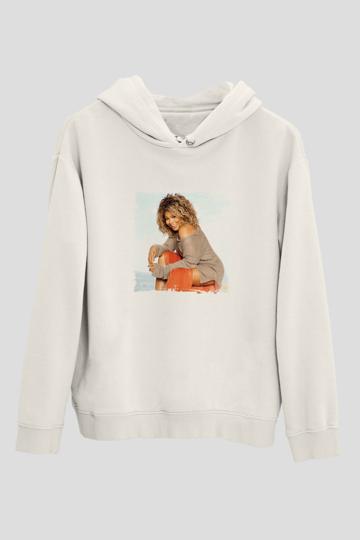 Tine Turner Baskılı Unisex Beyaz Kapüşonlu Sweatshirt