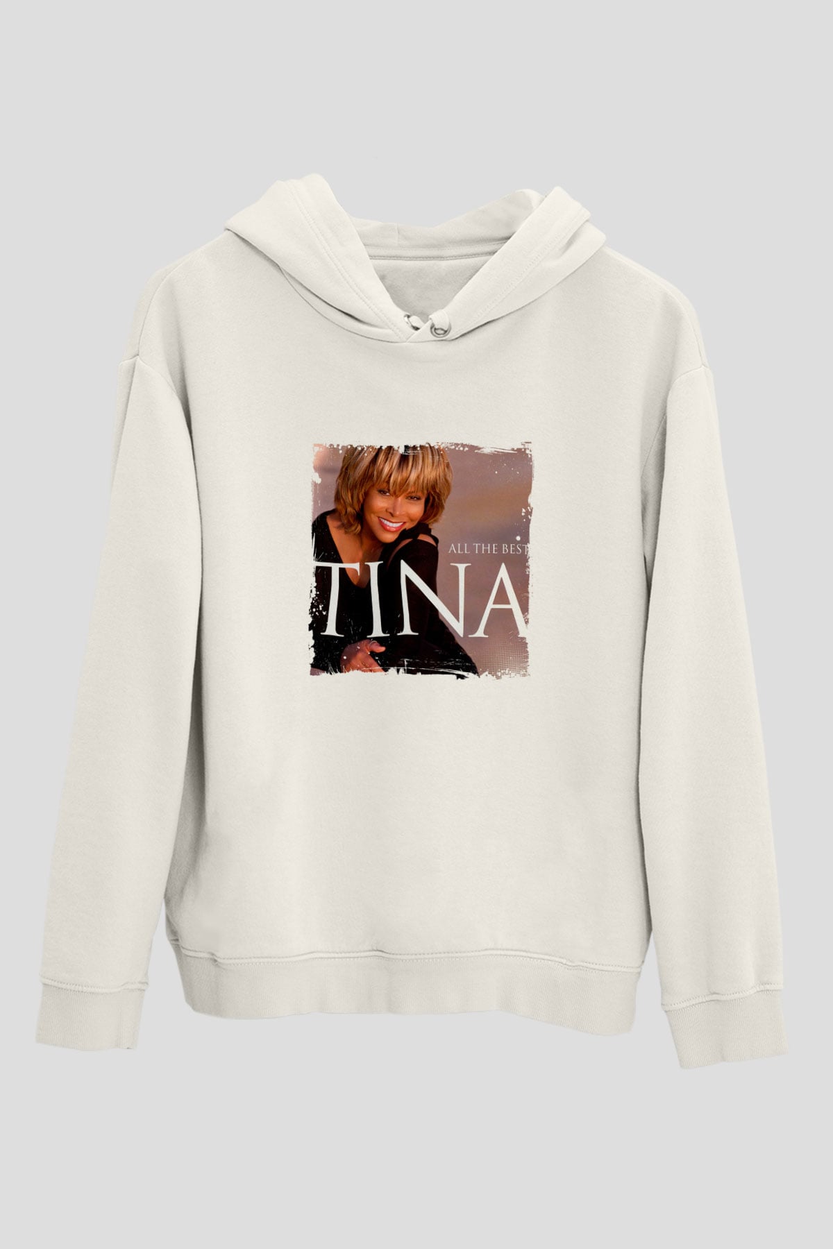 Tine Turner Baskılı Unisex Beyaz Kapüşonlu Sweatshirt